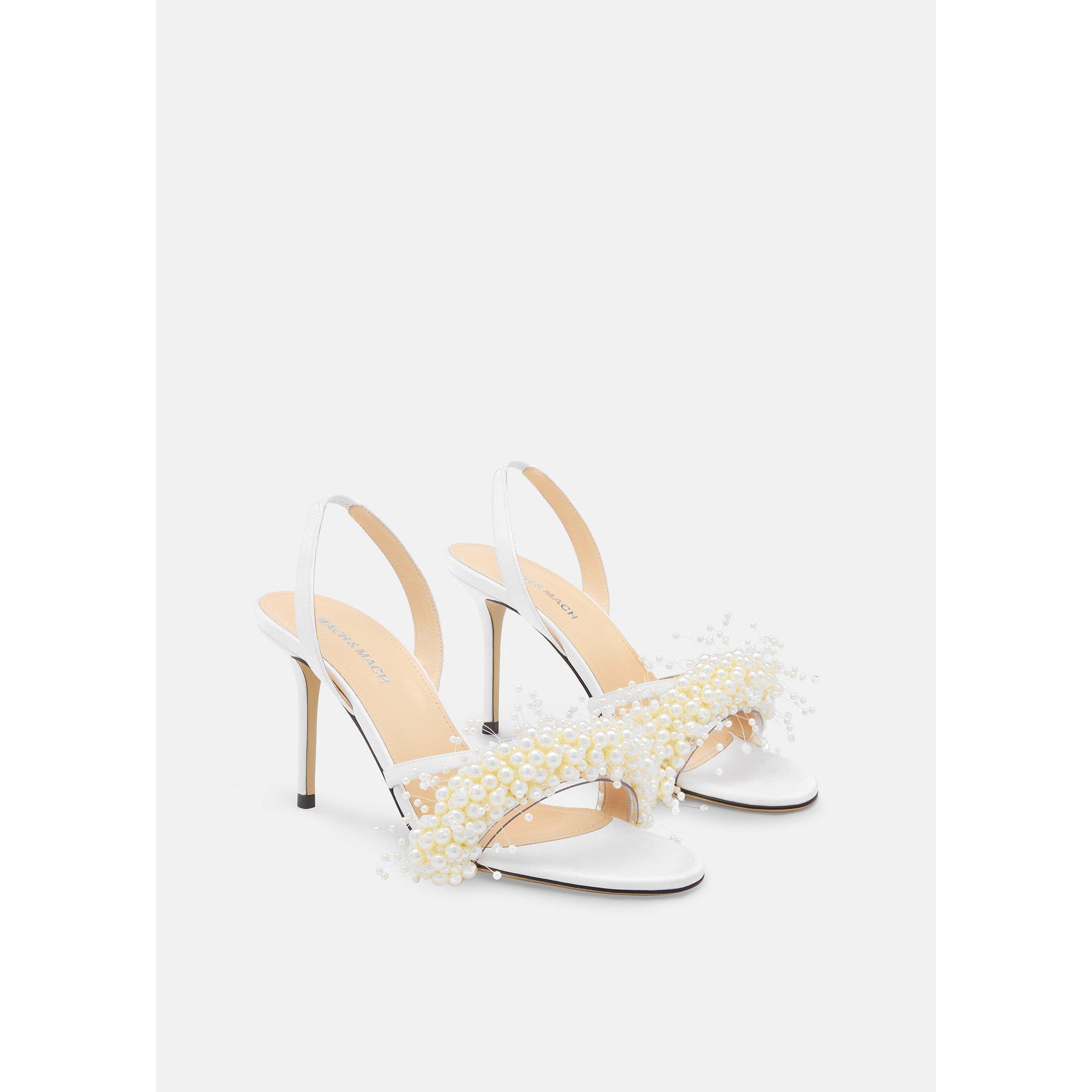 White Satin - Mach and Mach - Women's Pearl Slingback - 2