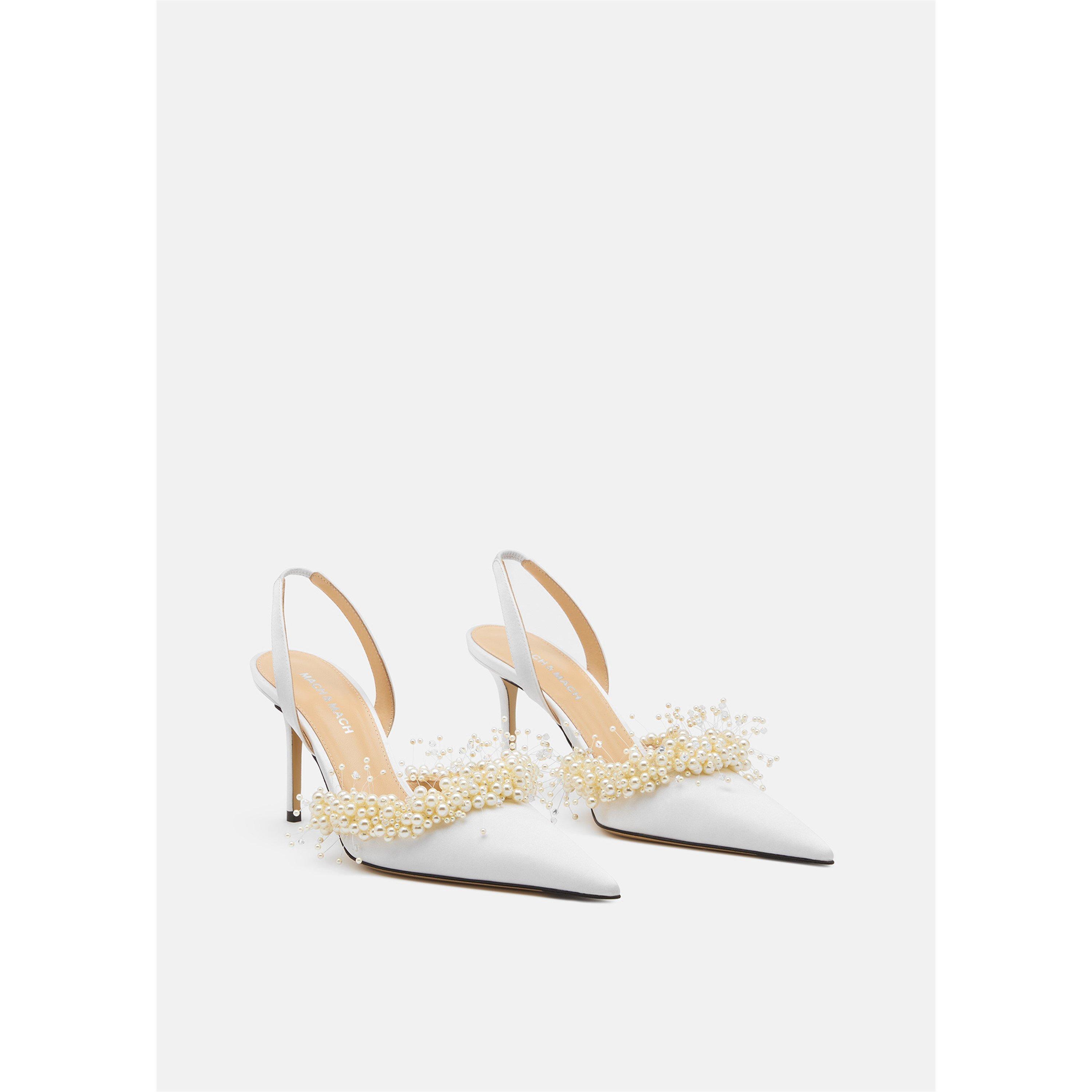 White Satin - Mach and Mach - Women's Pearl Slingback - 2