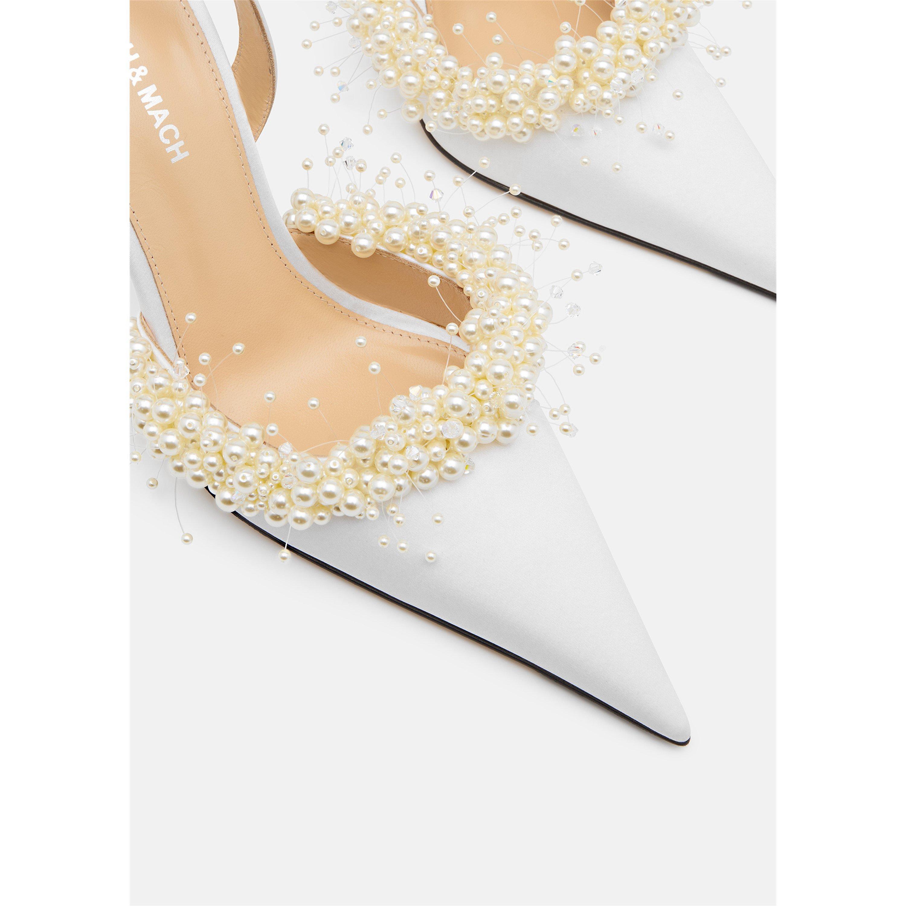 White Satin - Mach and Mach - Women's Pearl Slingback - 5