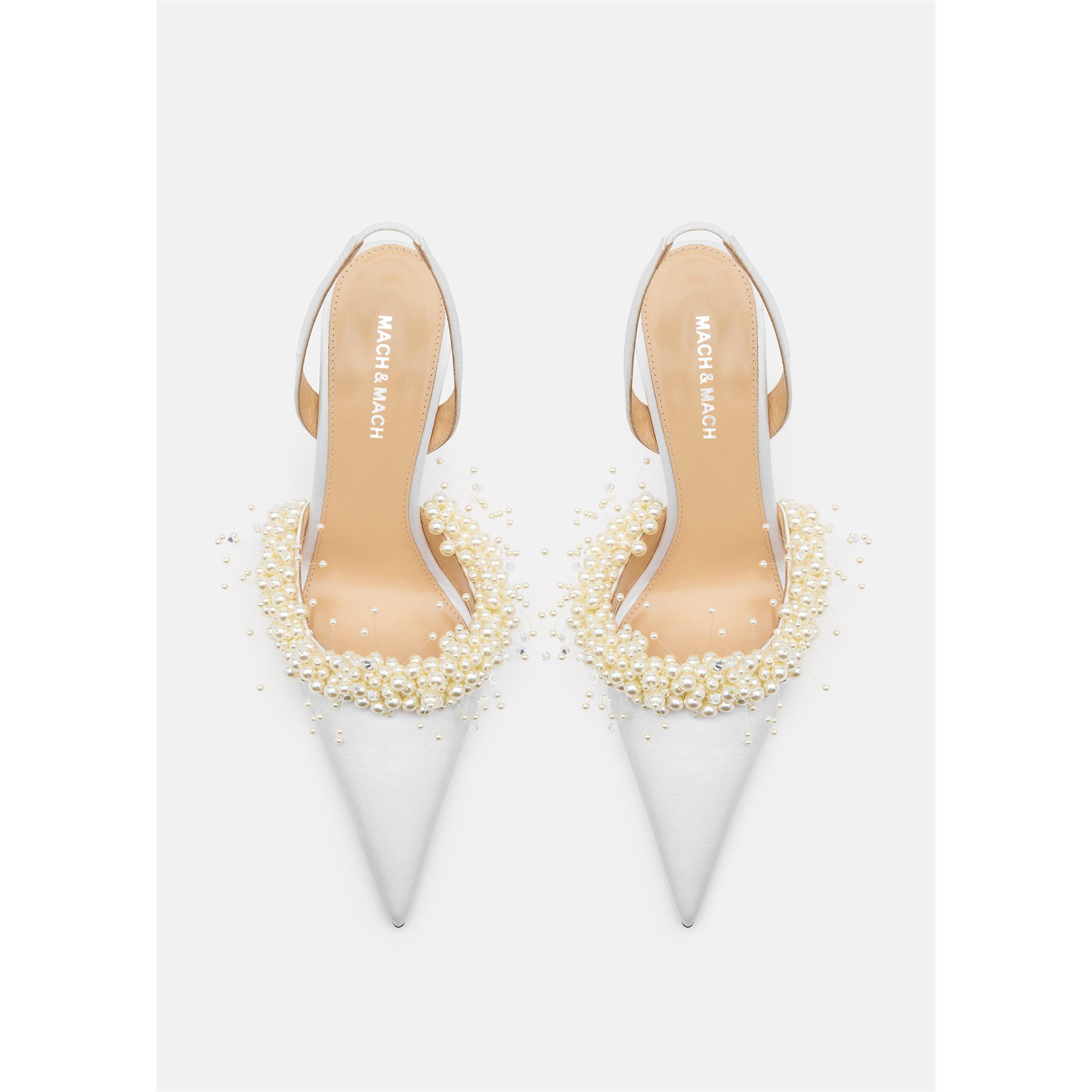 White Satin - Mach and Mach - Women's Pearl Slingback - 6