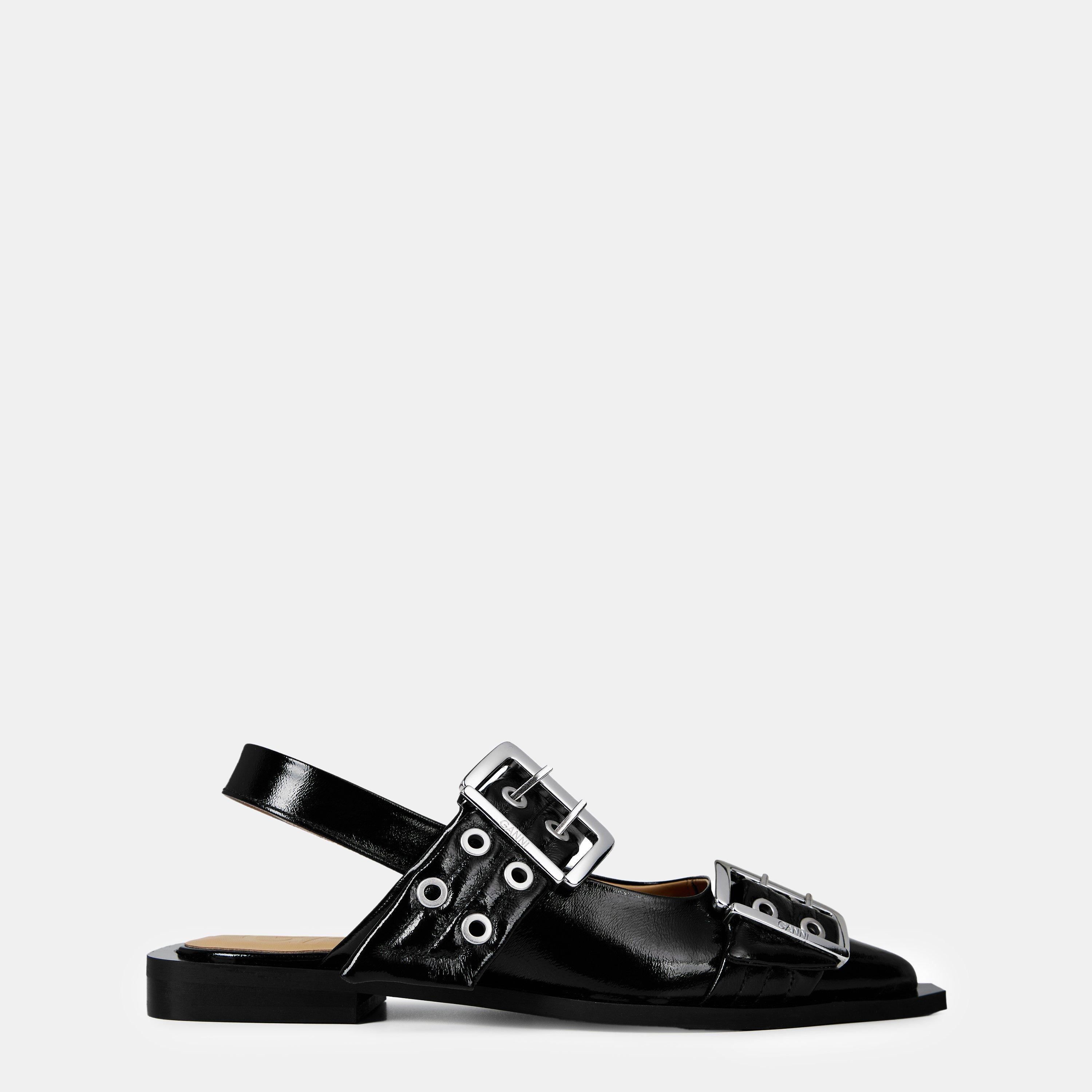 Black - Ganni - Women's Buckle Cushioned Ballet Pumps - 1