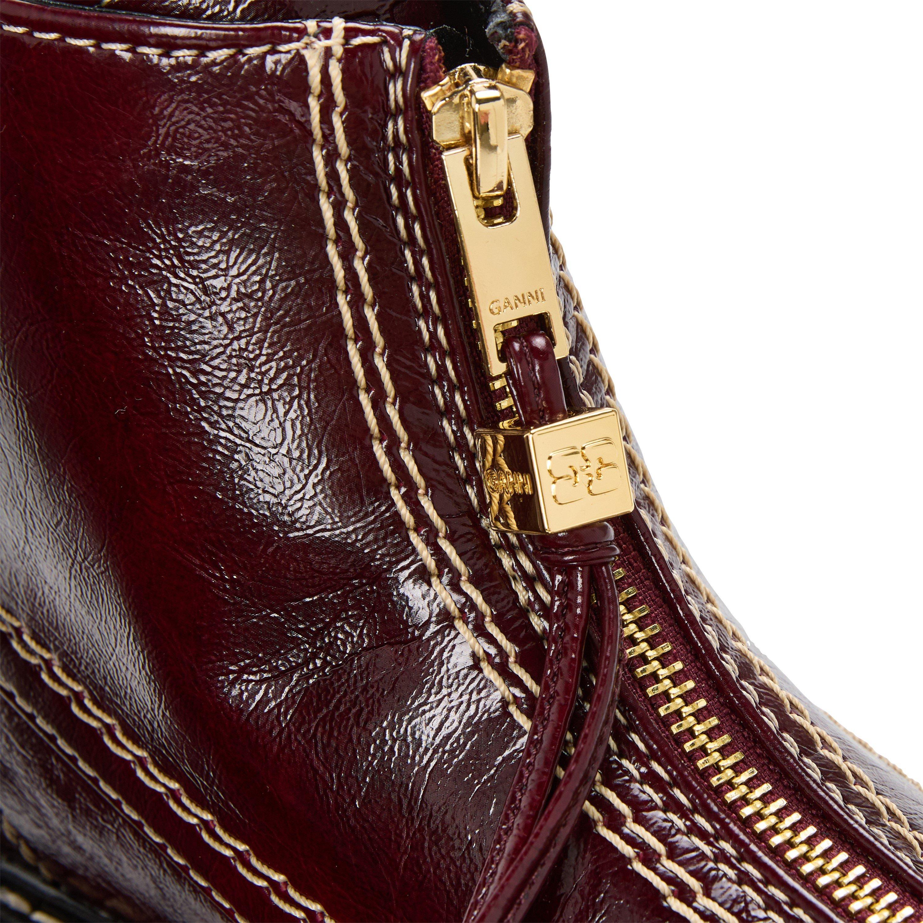 Burgundy - Ganni - Women's Zip Platform Boots - 3