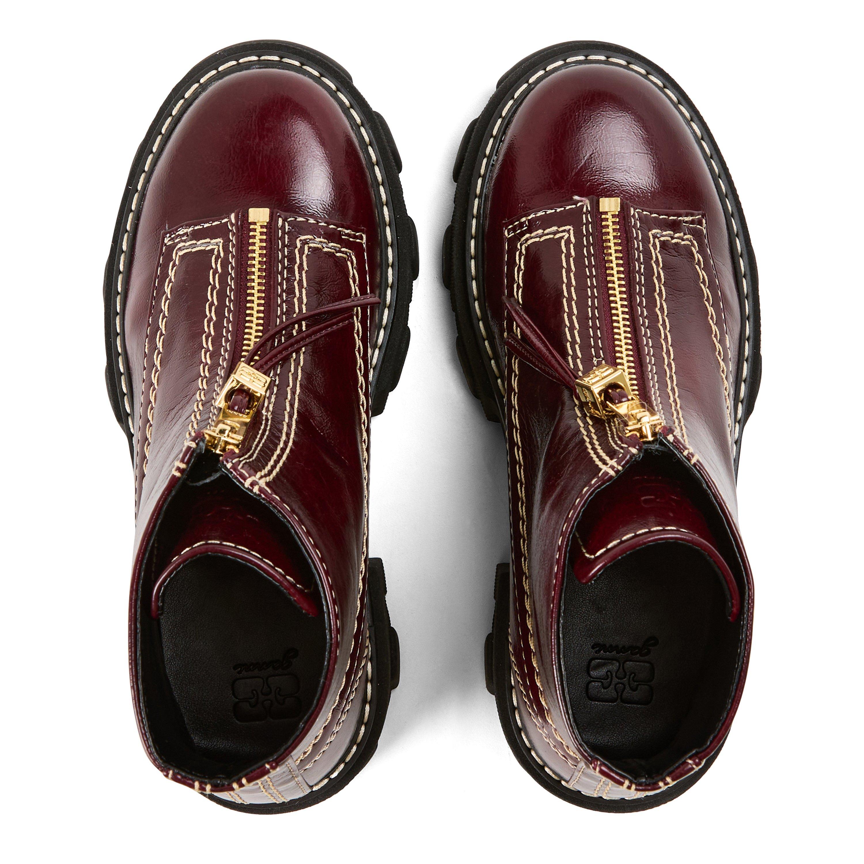 Burgundy - Ganni - Women's Zip Platform Boots - 4