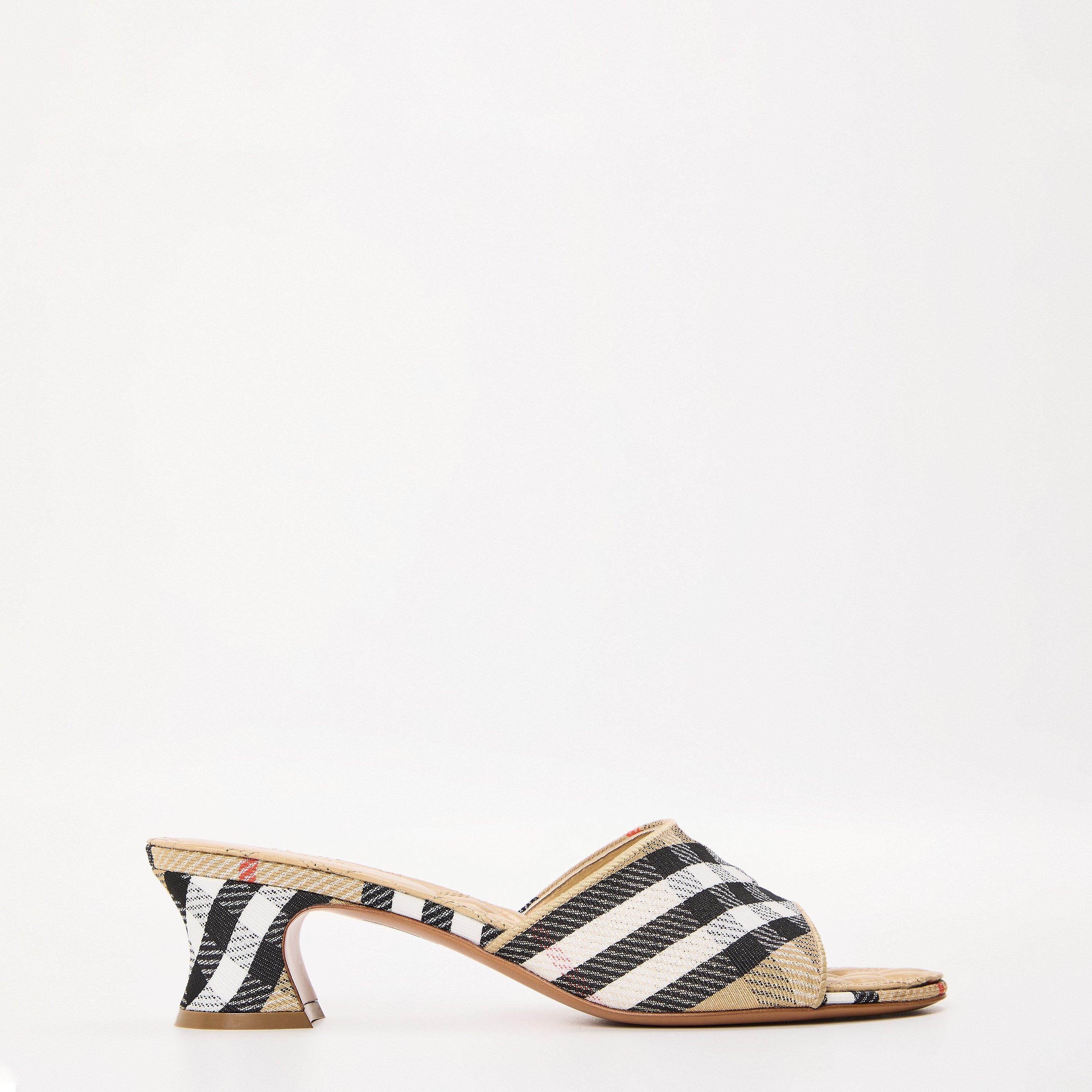 Burberry Women's Burb Sloane Mule Heeled Sandals - Sand IP Check - Size 4 (37)