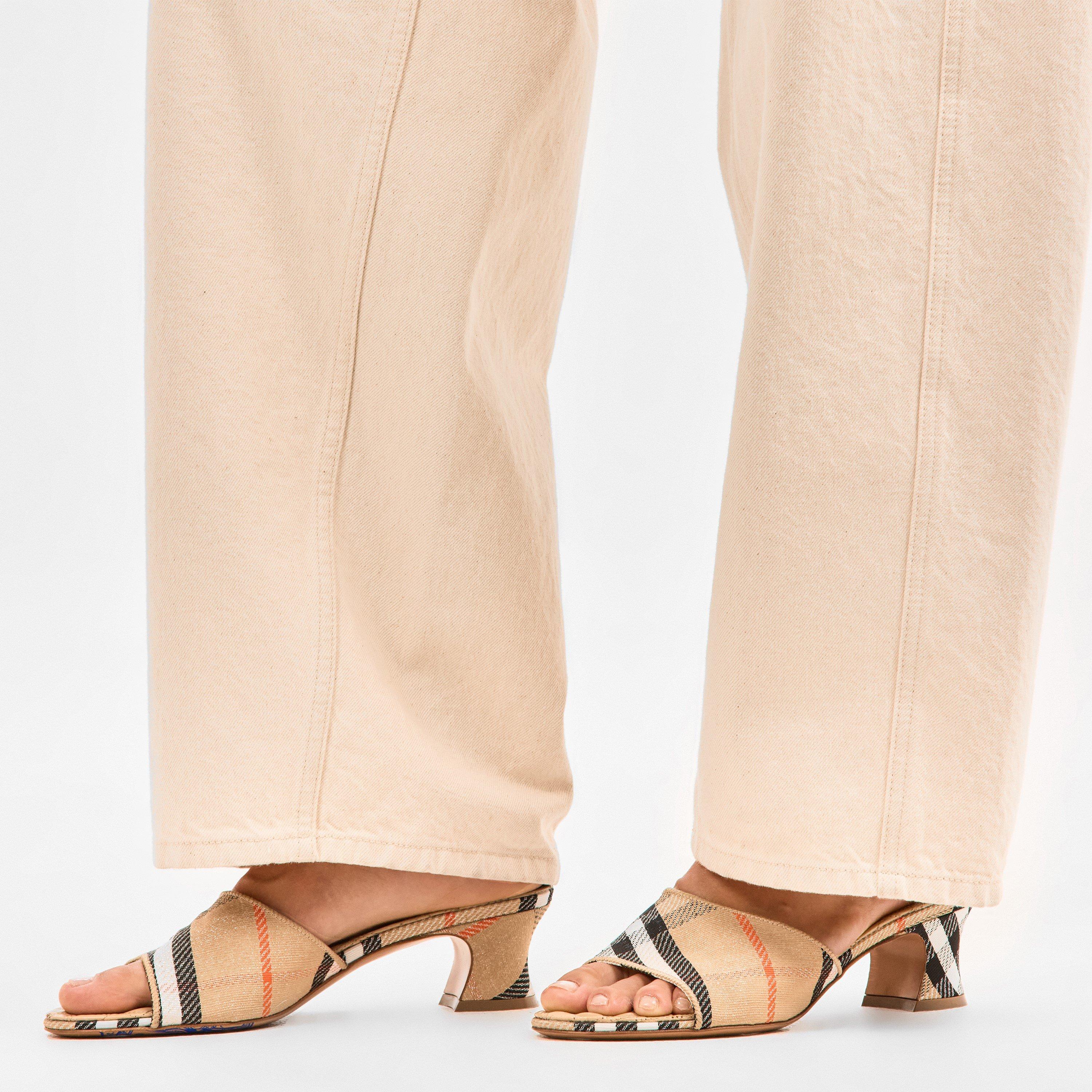 Sand IP Check - Burberry - Women's Burb Sloane Mule Heeled Sandals - 3