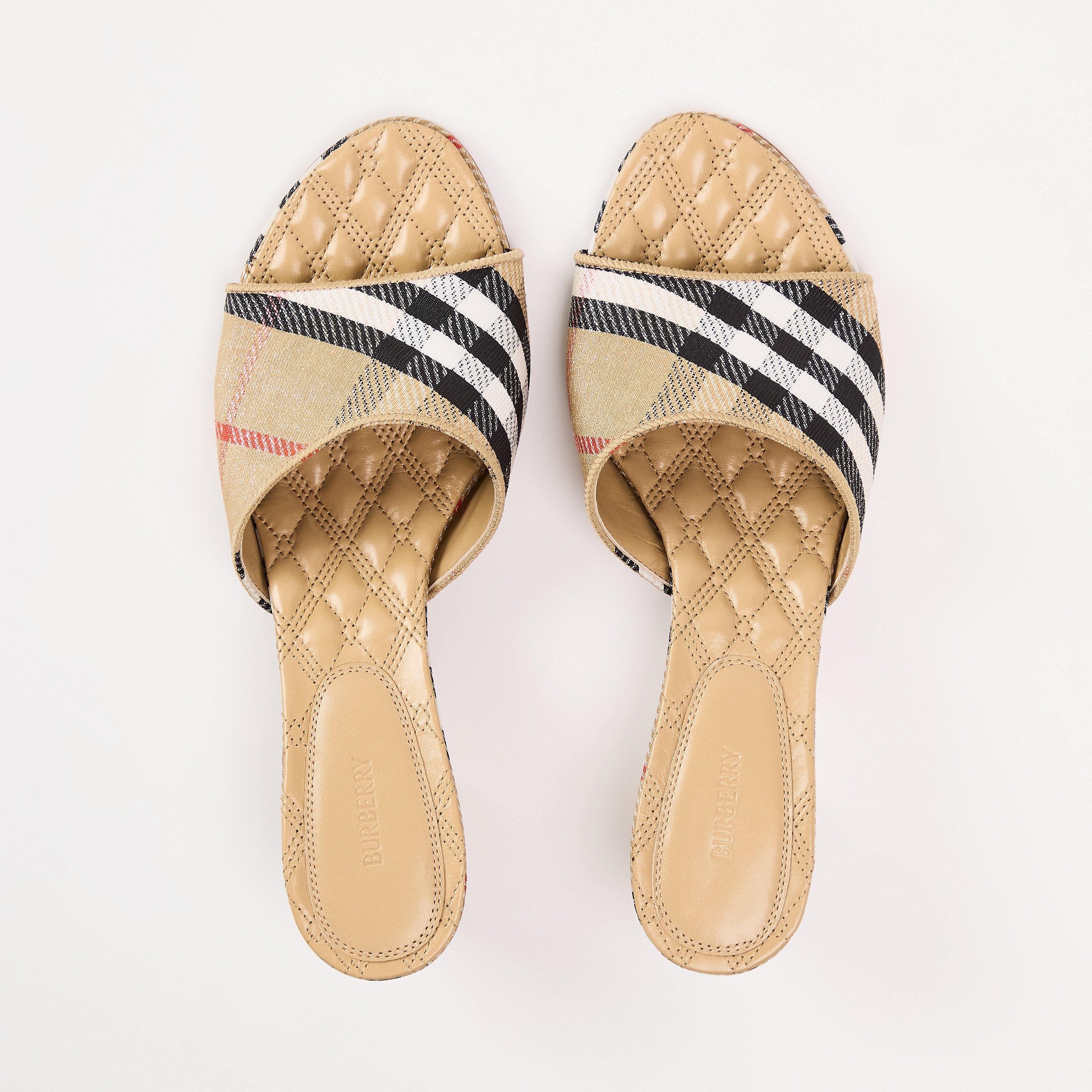 Sand IP Check - Burberry - Women's Burb Sloane Mule Heeled Sandals - 5