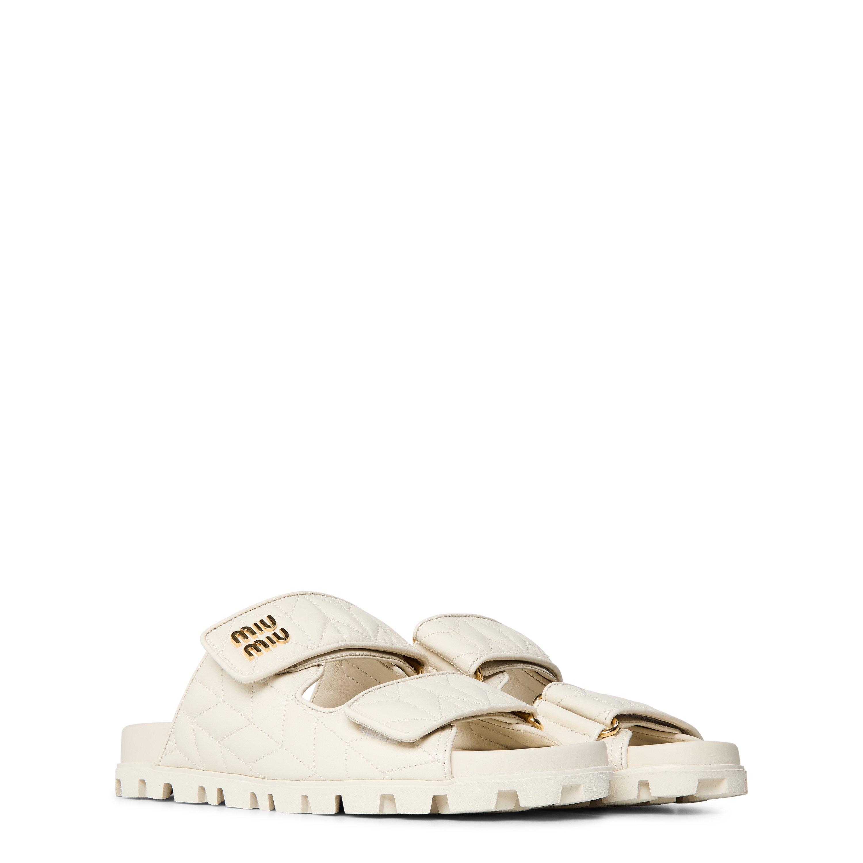 Bianco - Miu Miu - Matelasse Nappa Leather Slides - 3