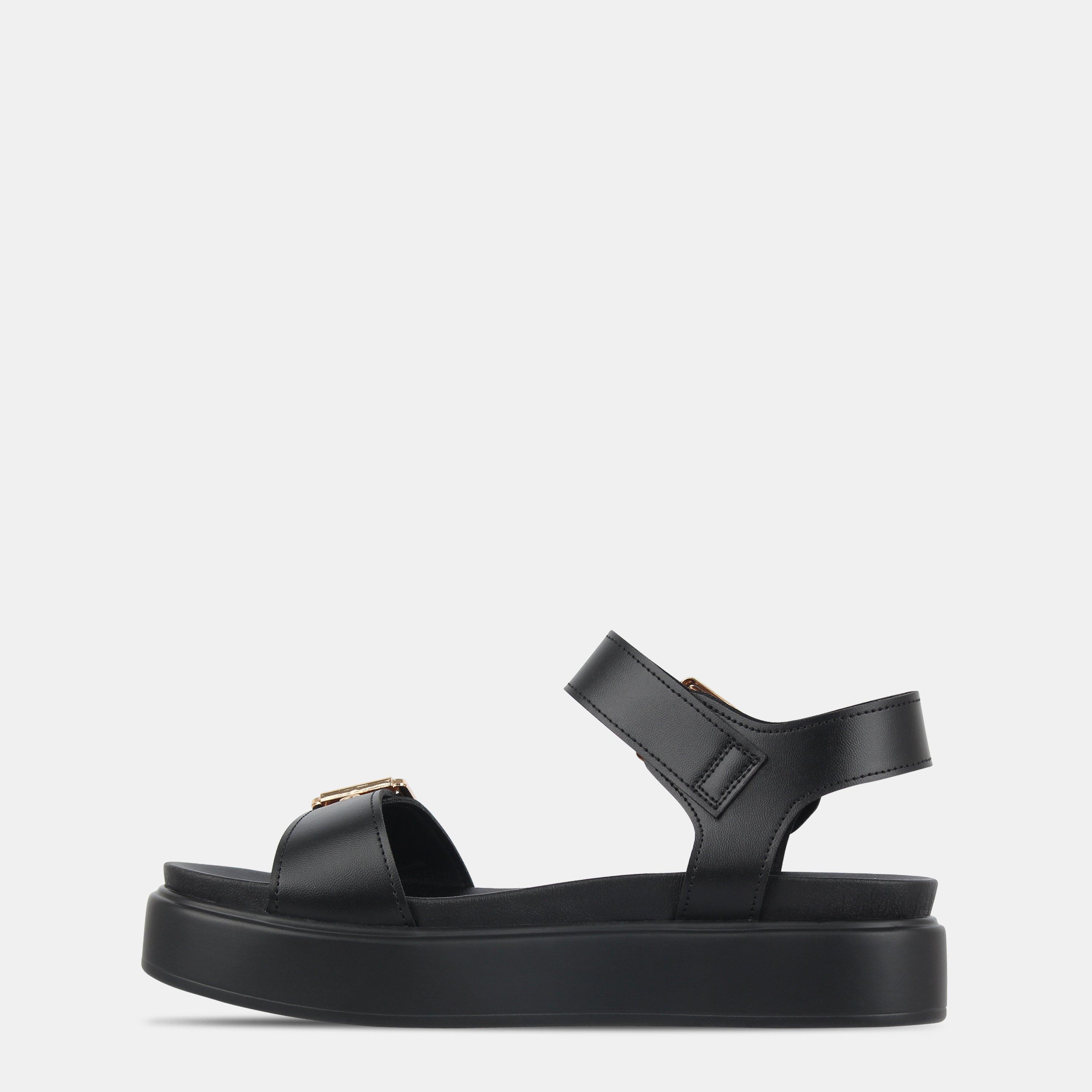 Black/Gold - Miso - Chunky Strap Flat Sandals - 2
