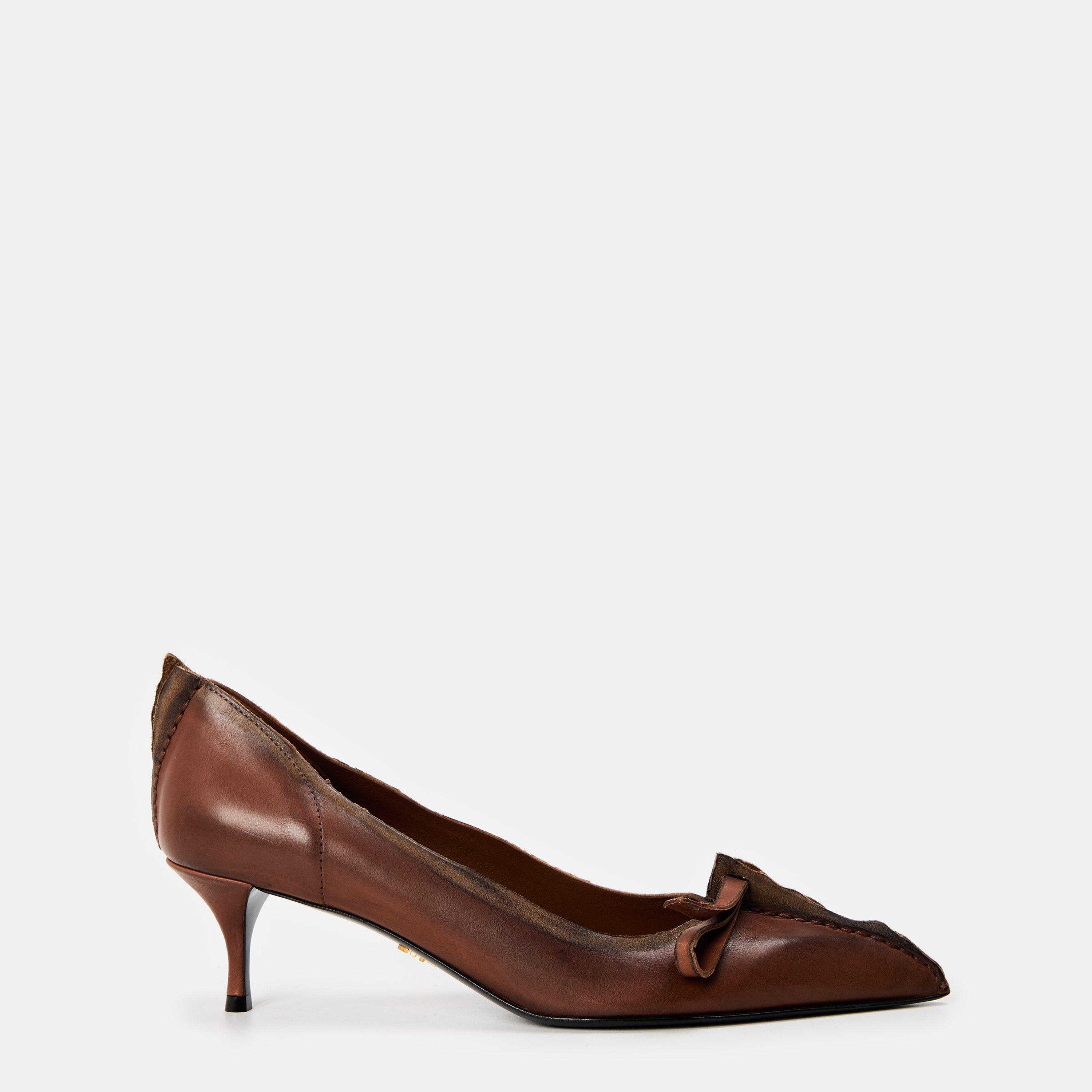 Prada Women's Bow Pointed Toe Stiletto Court Shoes - Cacao - Size 5 (38)