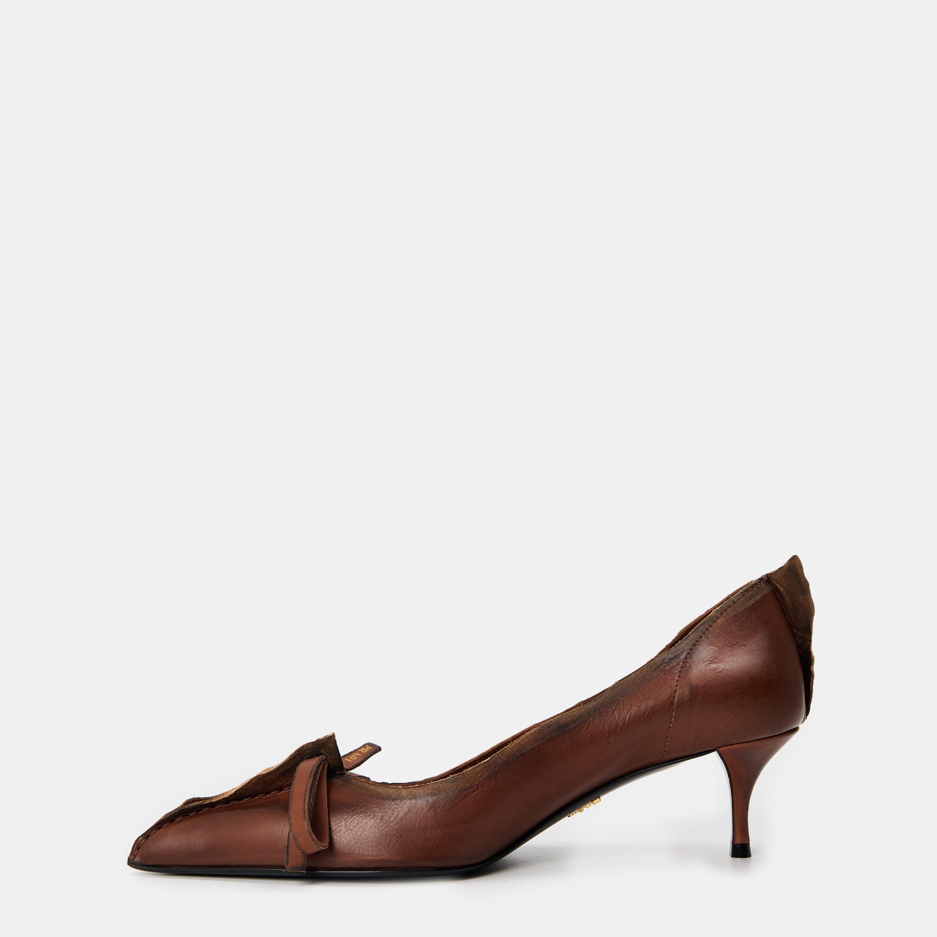 Cacao - Prada - Women's Bow Stiletto Court Shoes - 2