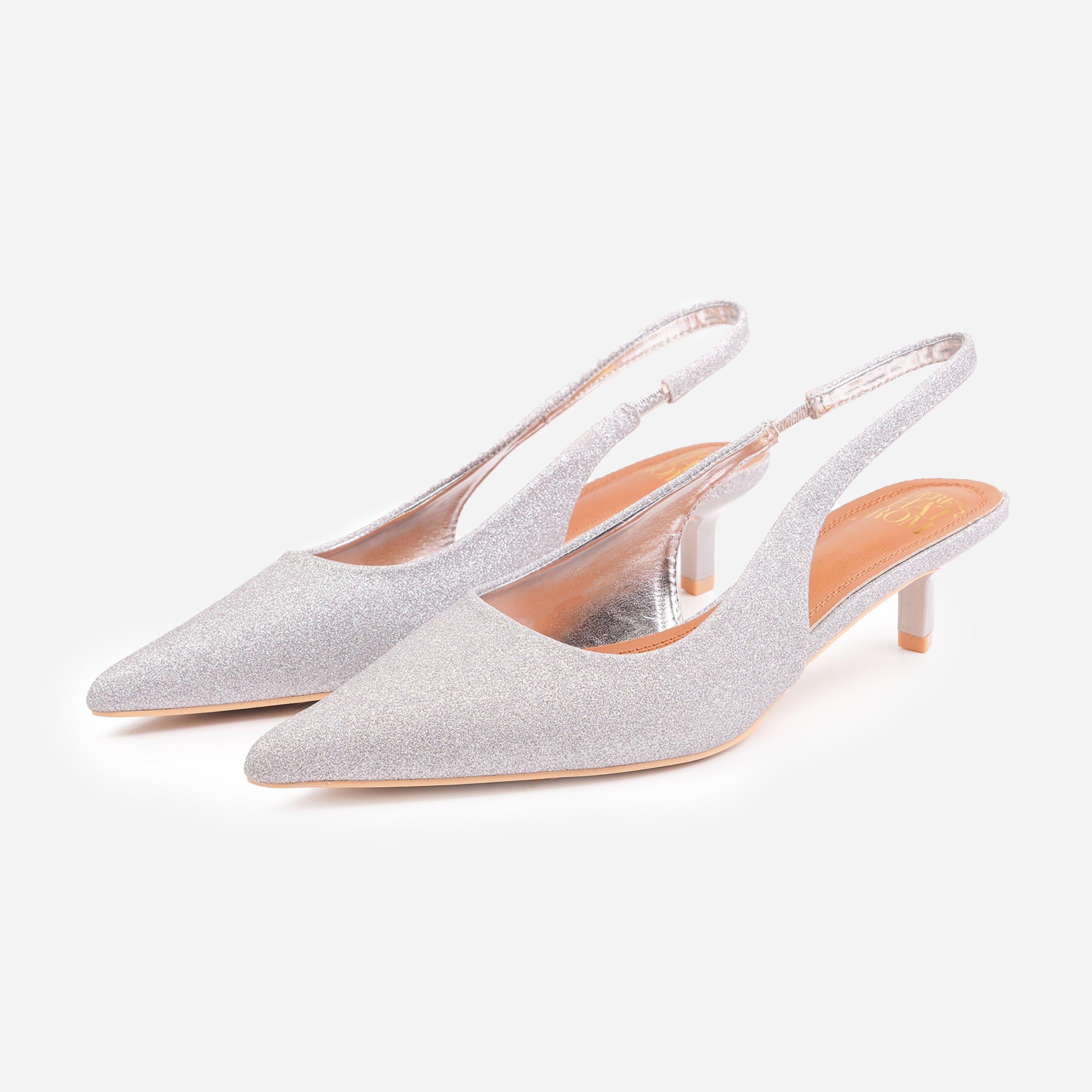 Silver - Wheres That From - Block Heel Court Shoes - 2