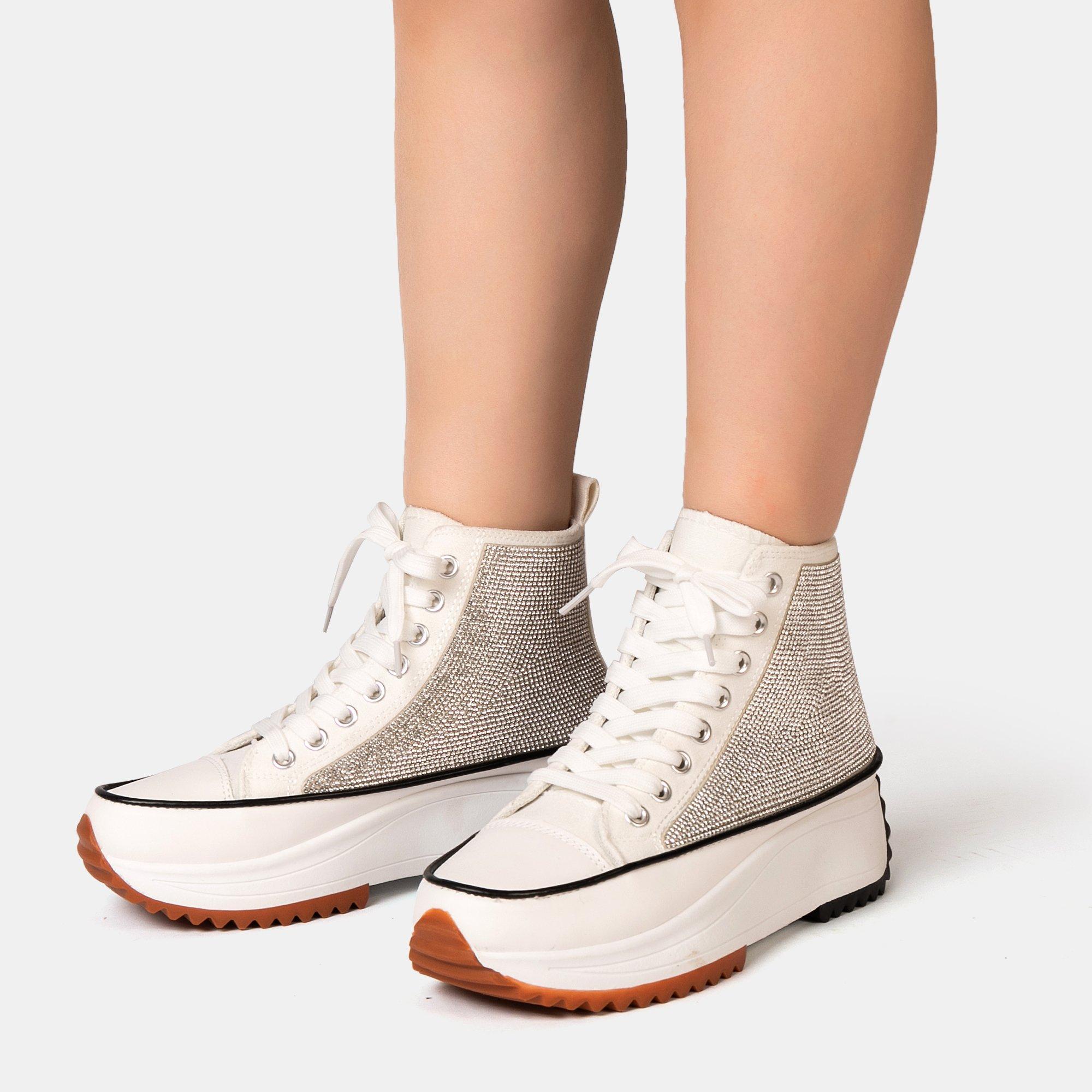 White Glitter - Firetrap - Platform Hi top Ladies Trainers - 6
