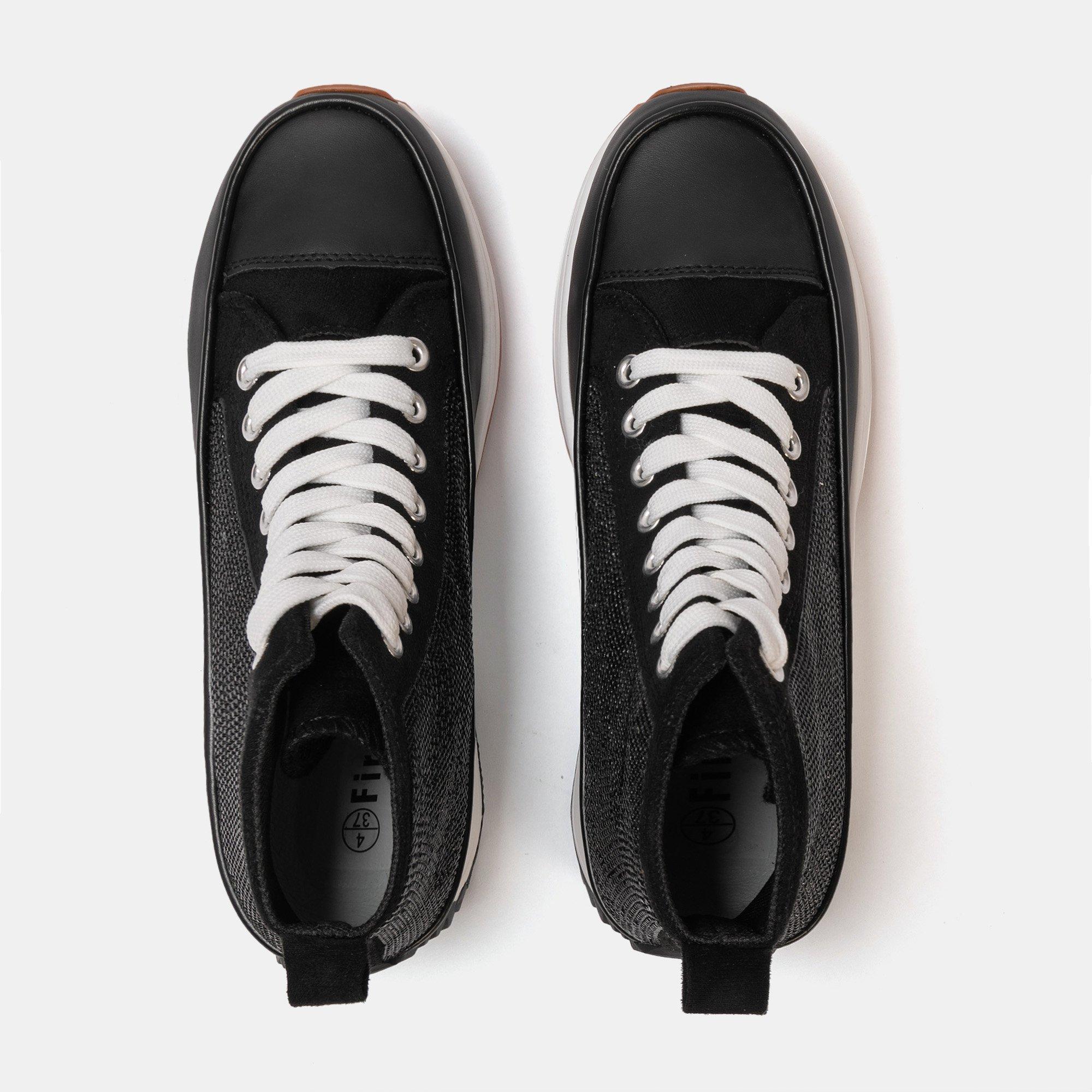 Black Glitter - Firetrap - Platform Hi top Ladies Trainers - 5