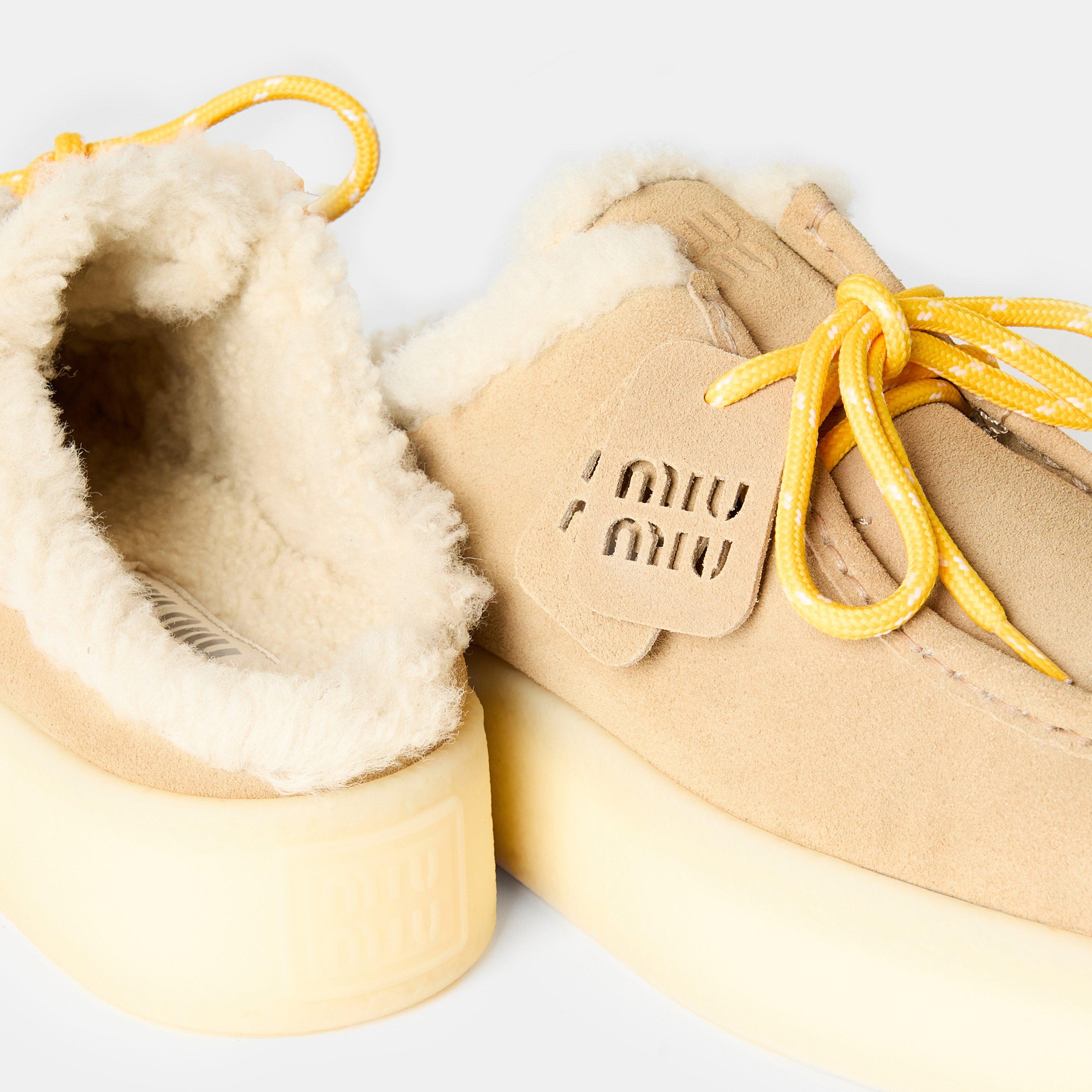 Ecru Sude Shear - Miu Miu - Women's Smooth Upper Open Back Flat Mules - 4