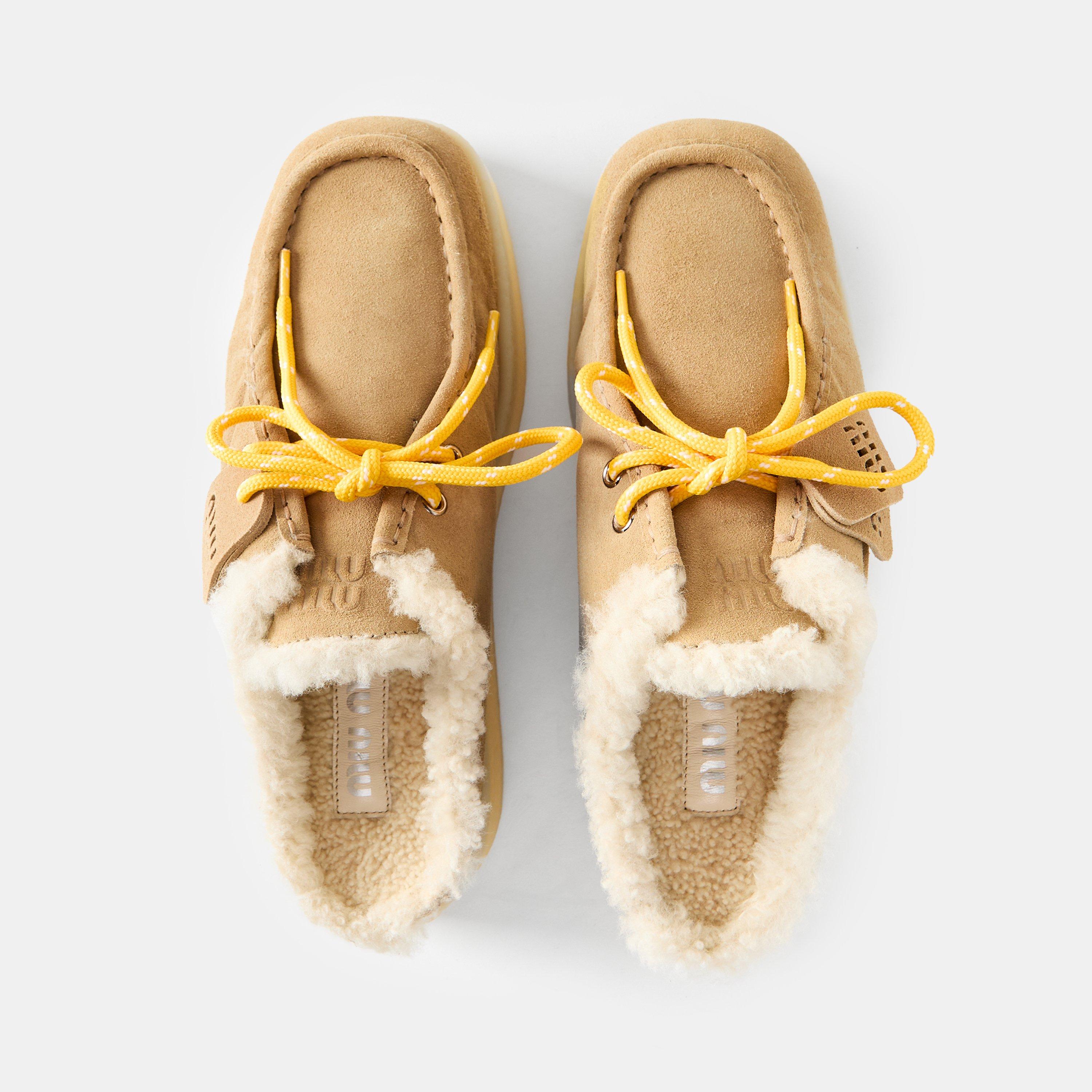 Ecru Sude Shear - Miu Miu - Women's Smooth Upper Open Back Flat Mules - 5