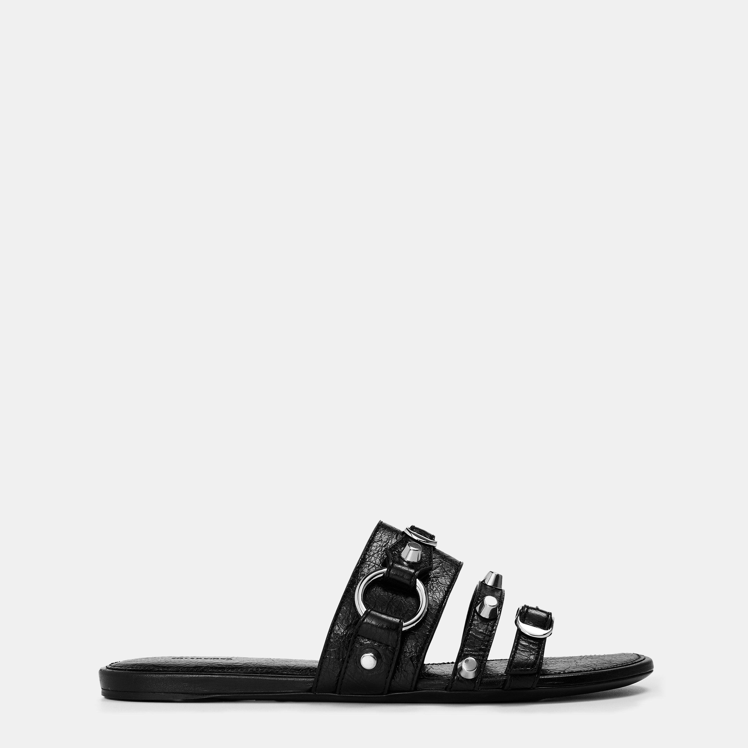 Balenciaga Women's Bal City Slide Flat Sandals - Black/Silver - Size 5 (38)