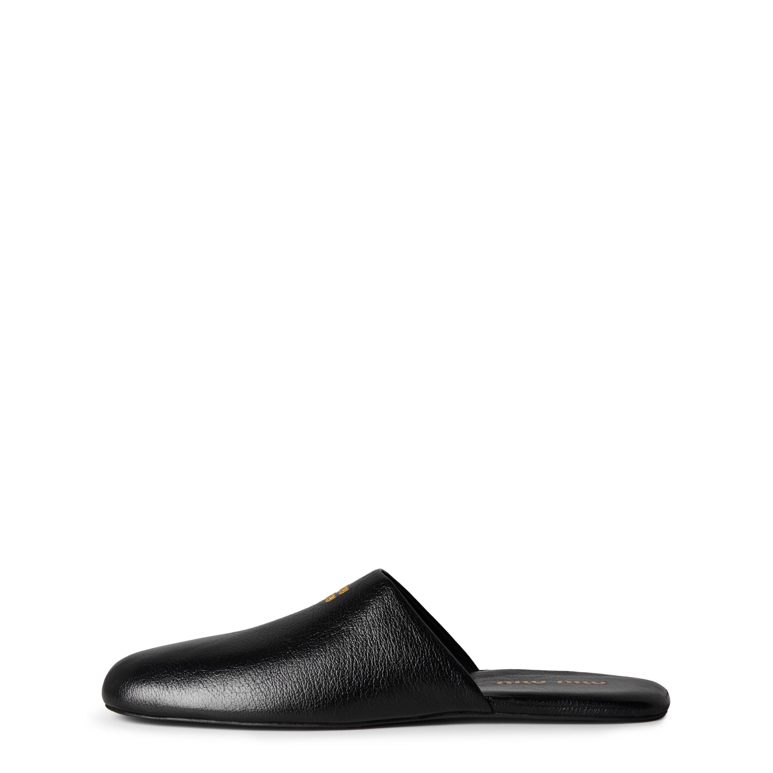 Black - Miu Miu - Women's Leather Open-Back Flat Mules - 2