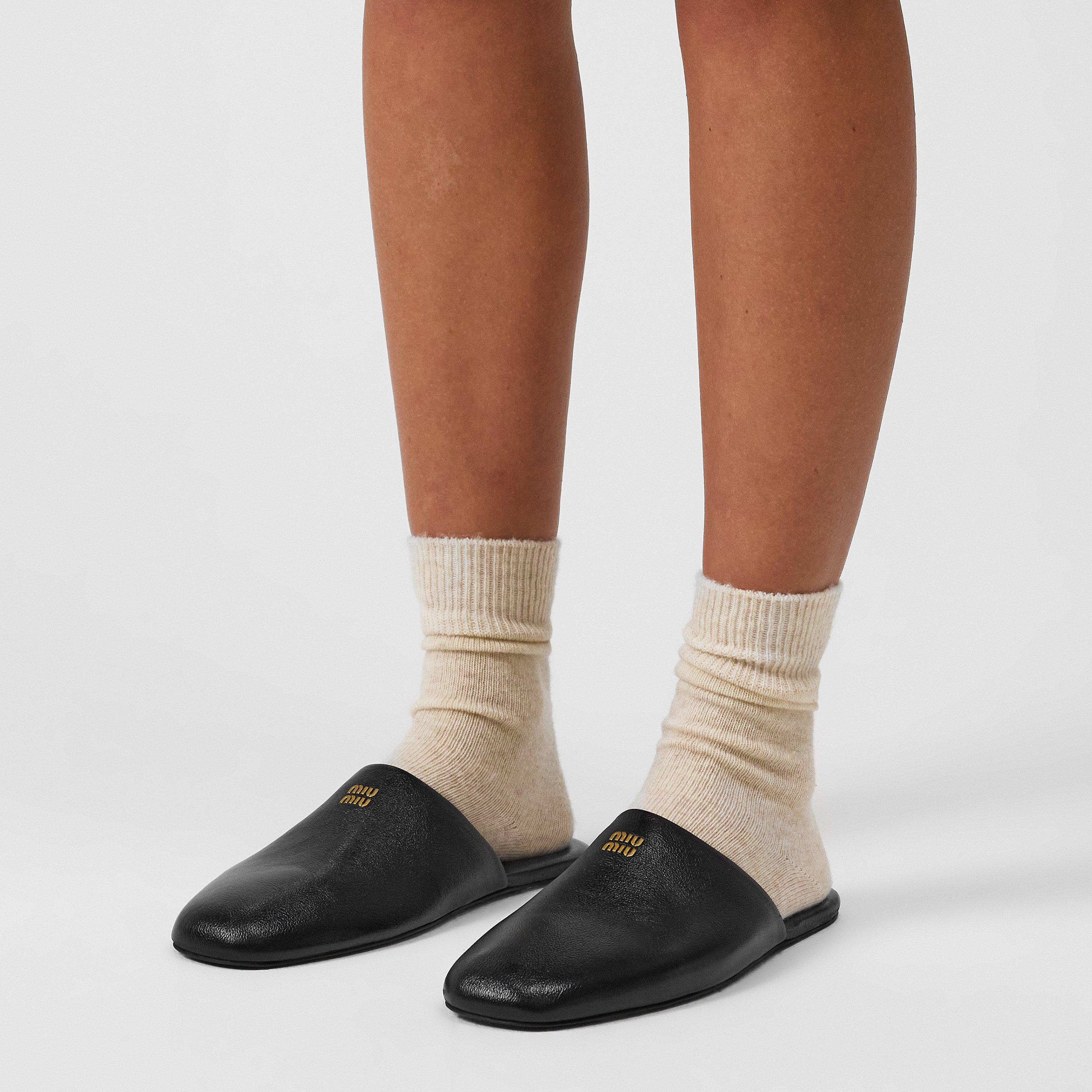 Black - Miu Miu - Women's Leather Open-Back Flat Mules - 3