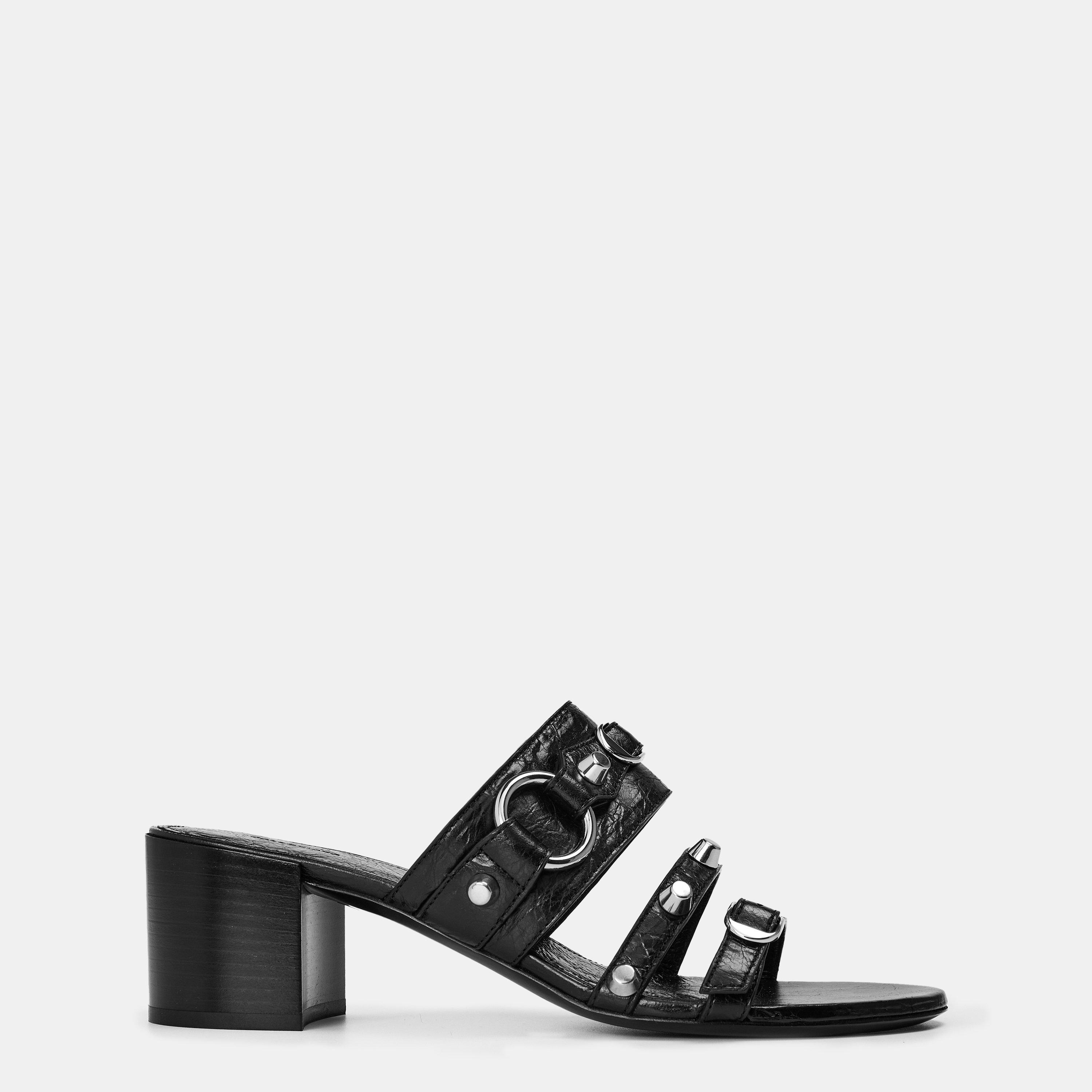 Black/Silver - Balenciaga - Women's City Structured Heel Ankle Fastening Heeled Sandals - 1
