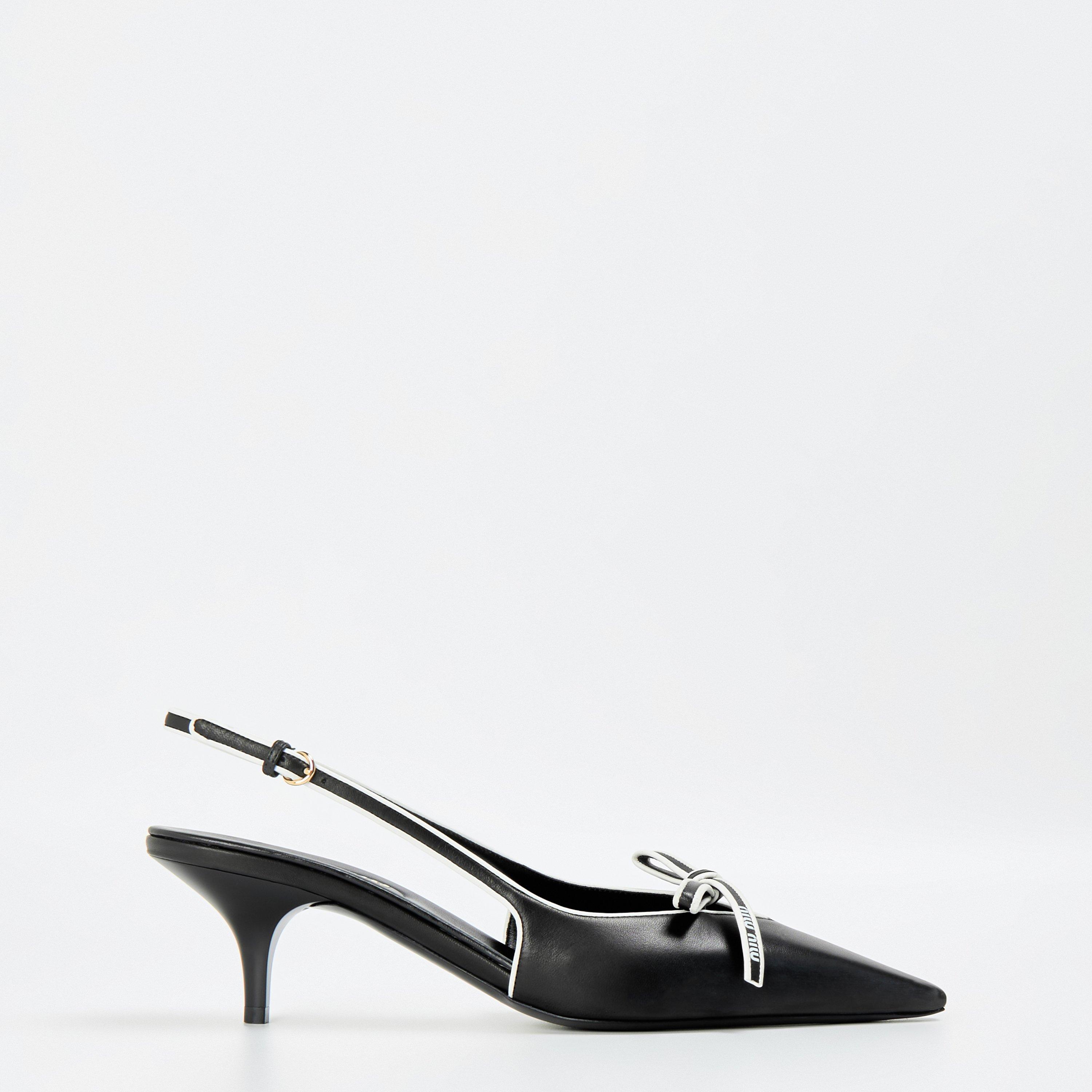 Miu Miu Womens Bow Slingback Pumps - Nero Bianco - Size 7 (40)