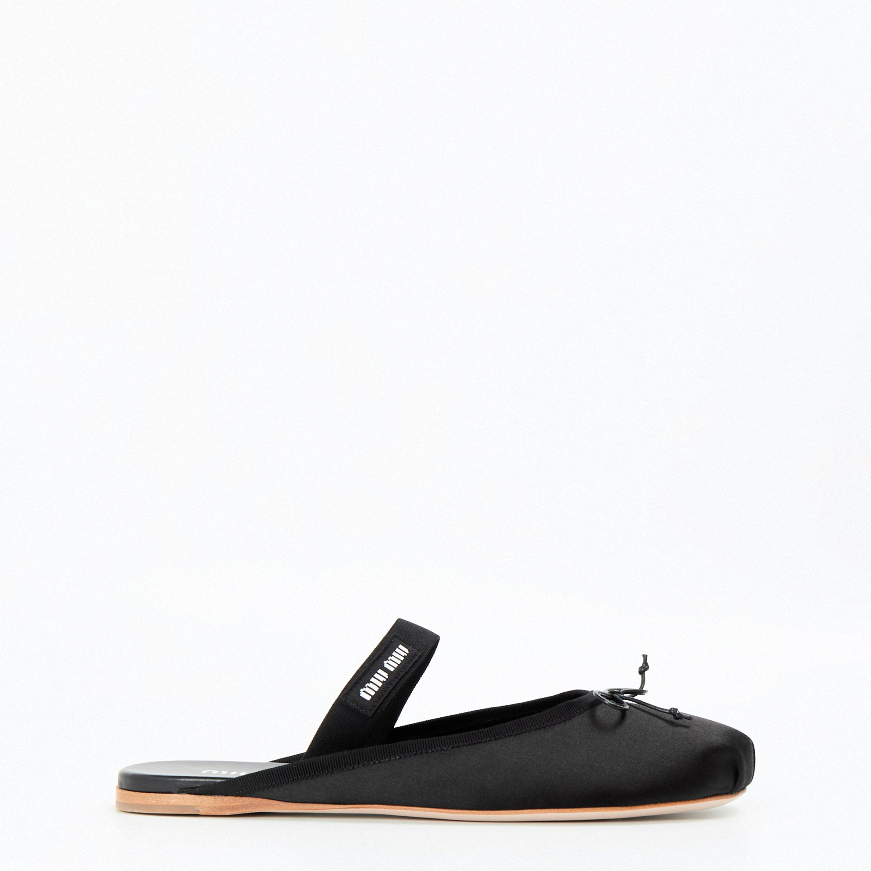 Miu Miu Women's Ballerina Flat Mules - Nero Satin - Size 6 (39)
