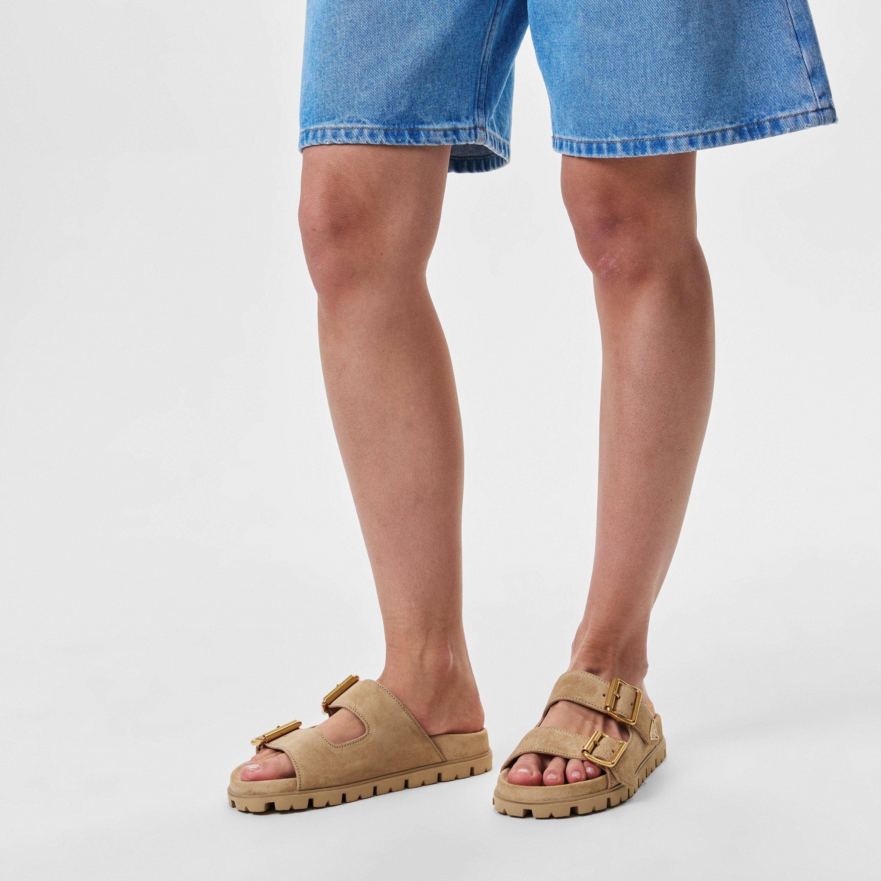 Ecru - Prada - Suede Strap Sandals - 2