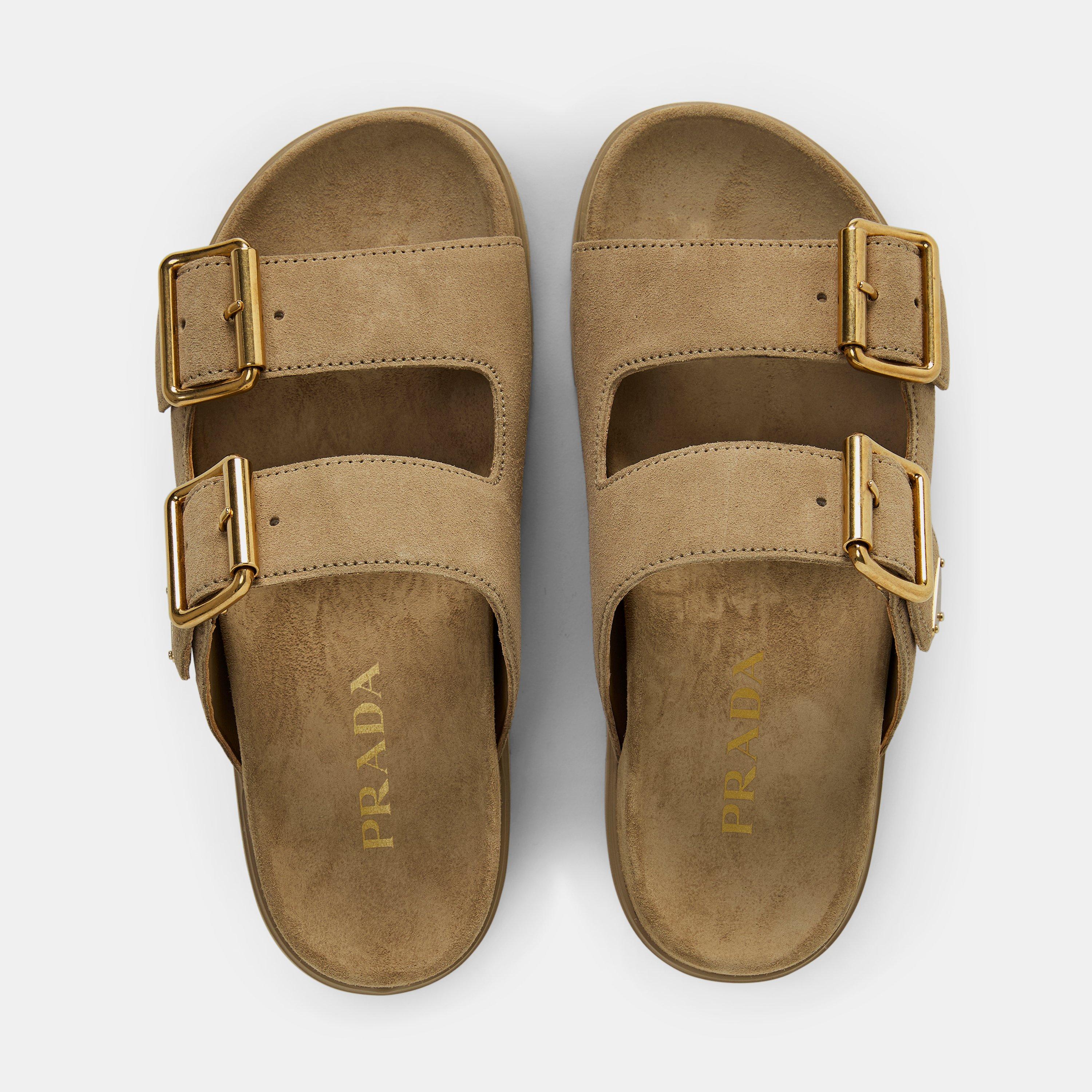 Ecru - Prada - Suede Strap Sandals - 3