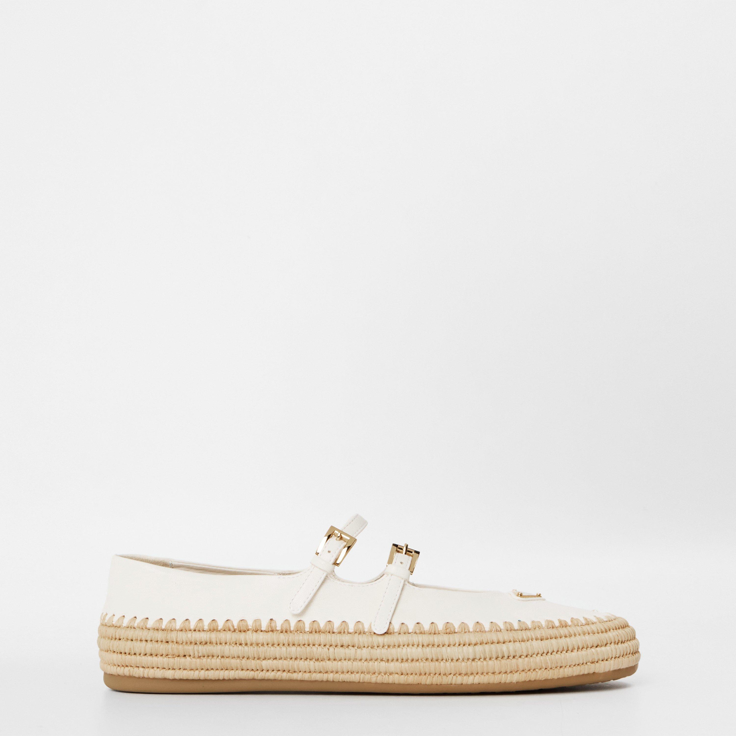Prada Prada Nappa leather and raffia ballerinas - Avorio - Size 5 (38)