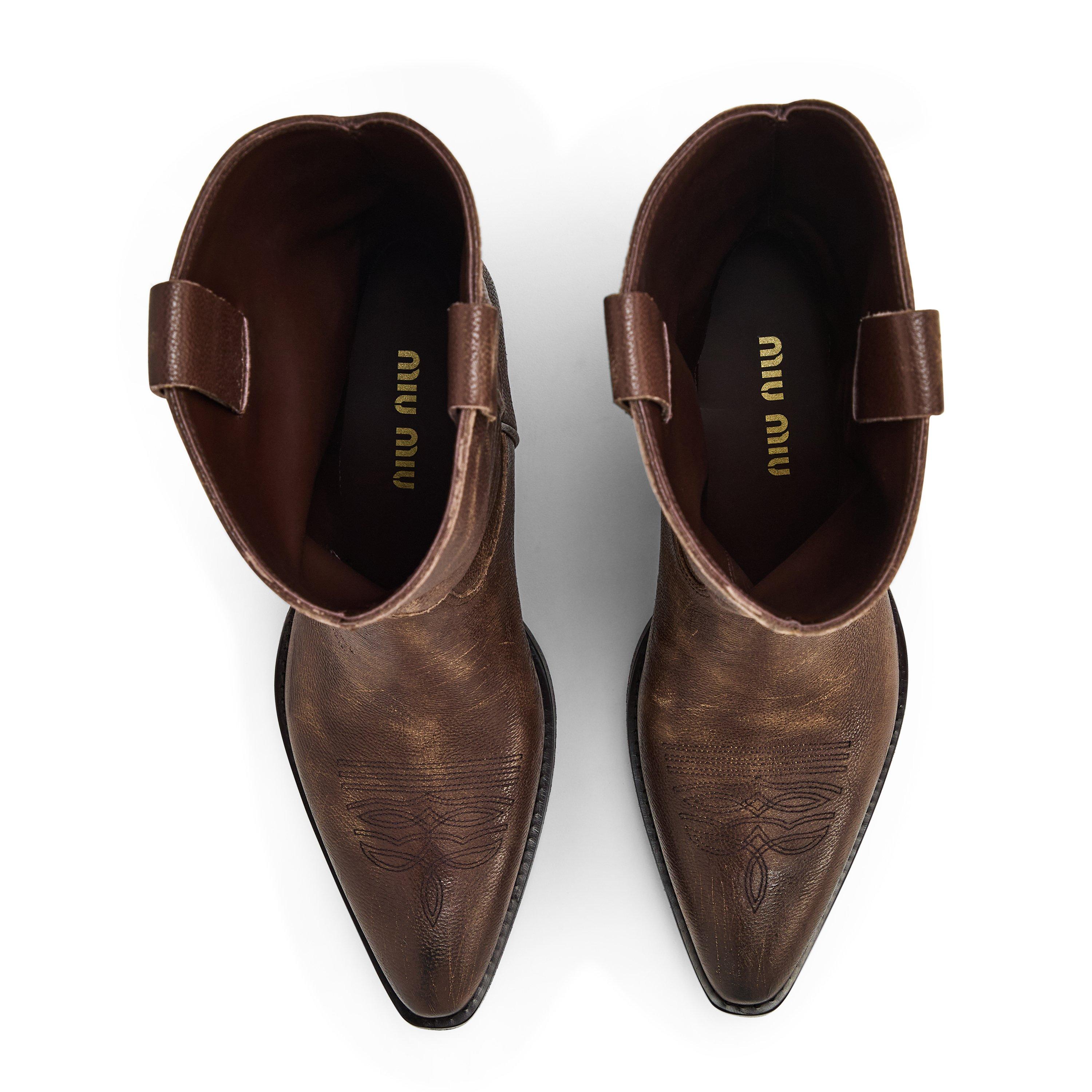 Brown - Miu Miu - Heat Stamped Leather Cowboy Boots - 5