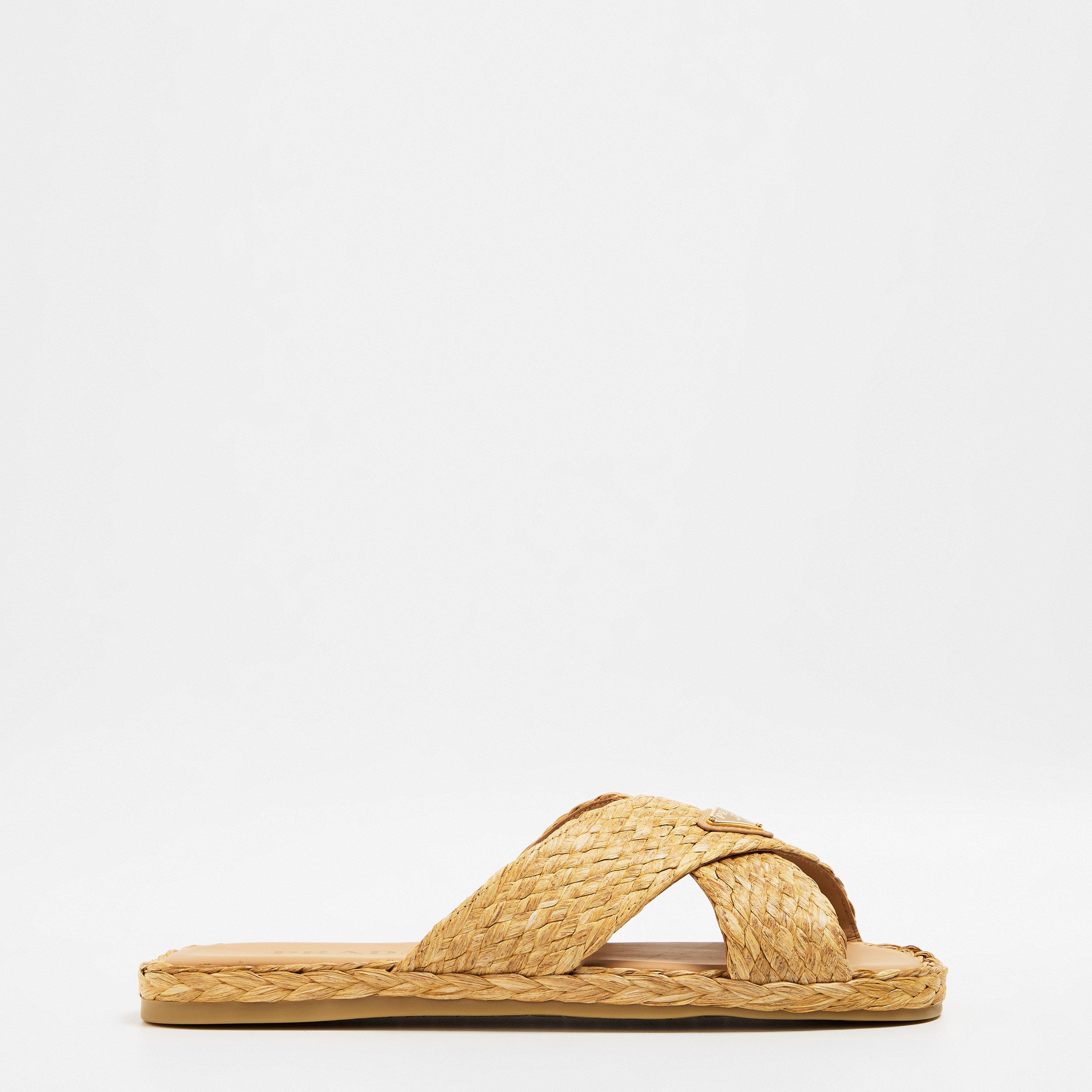 Naturale - Prada - Crisscross Raffia Slides - 1