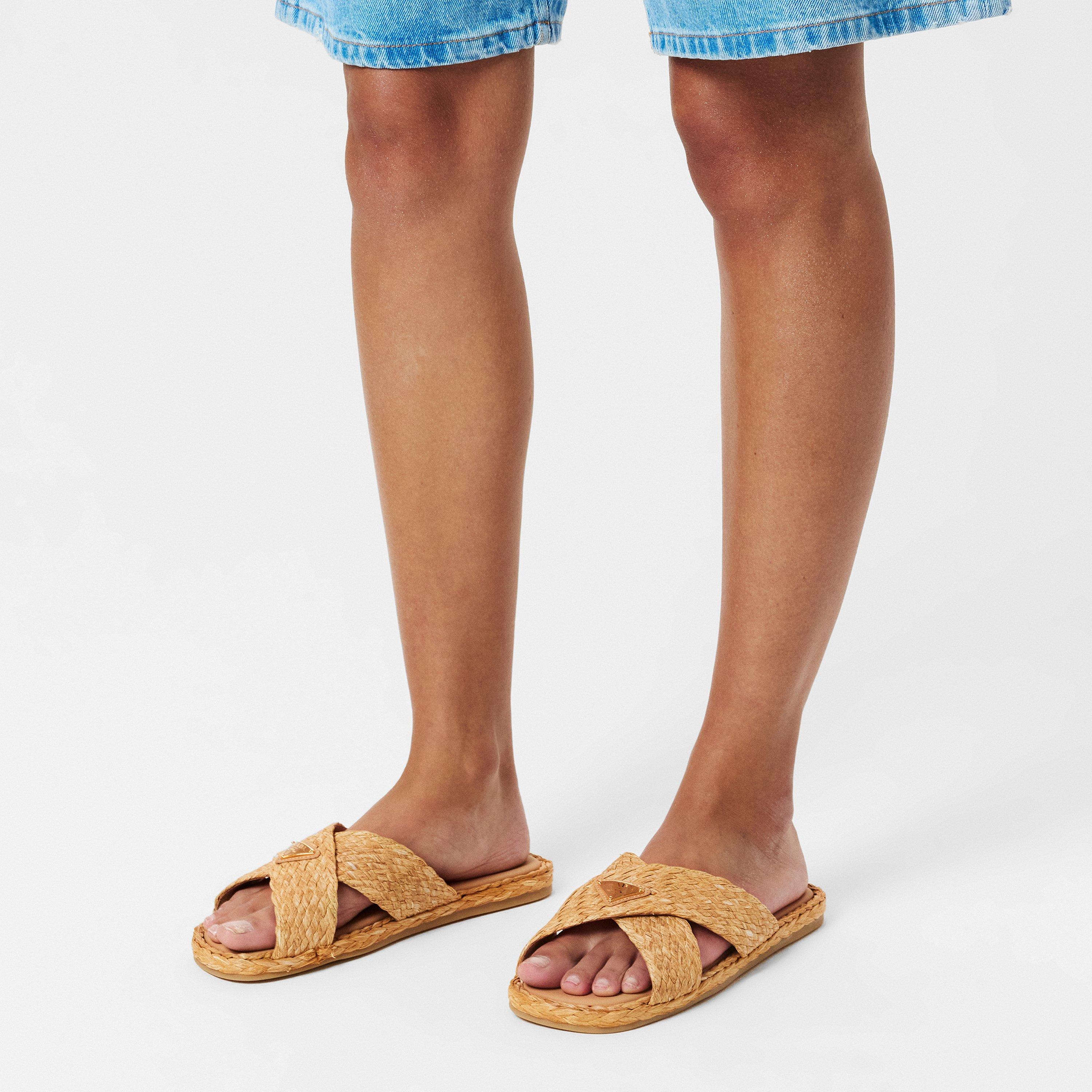 Naturale - Prada - Crisscross Raffia Slides - 3