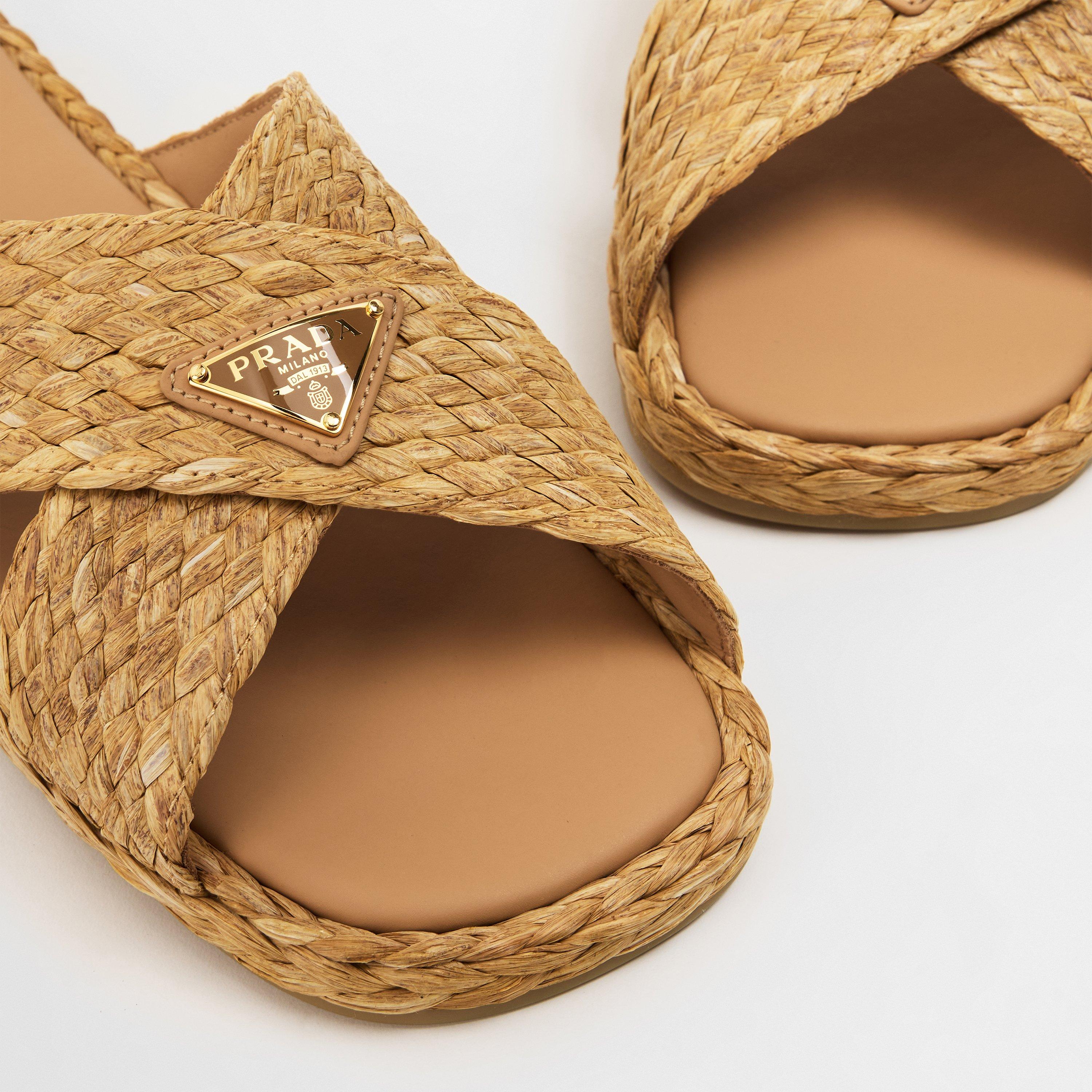 Naturale - Prada - Crisscross Raffia Slides - 4