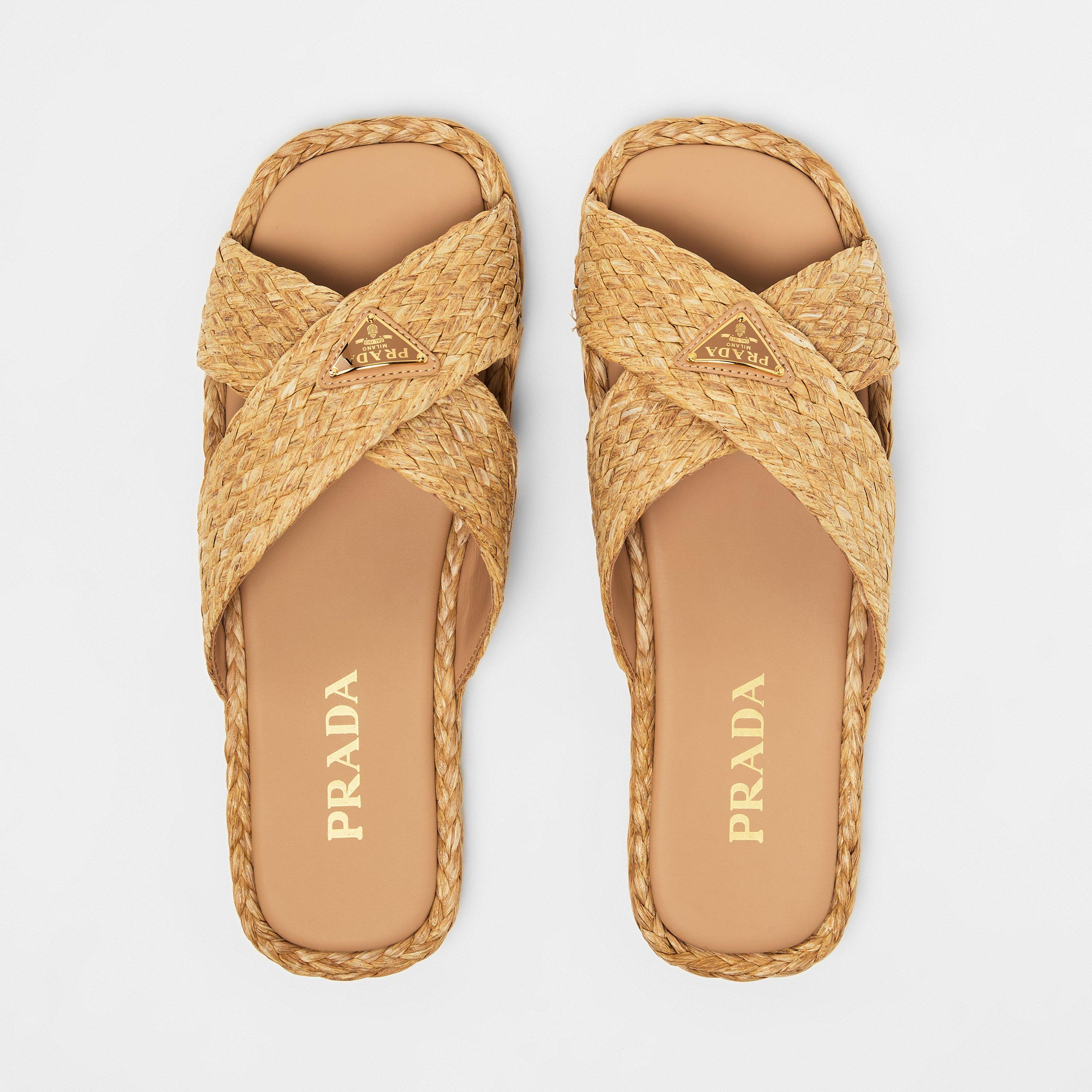 Naturale - Prada - Crisscross Raffia Slides - 5