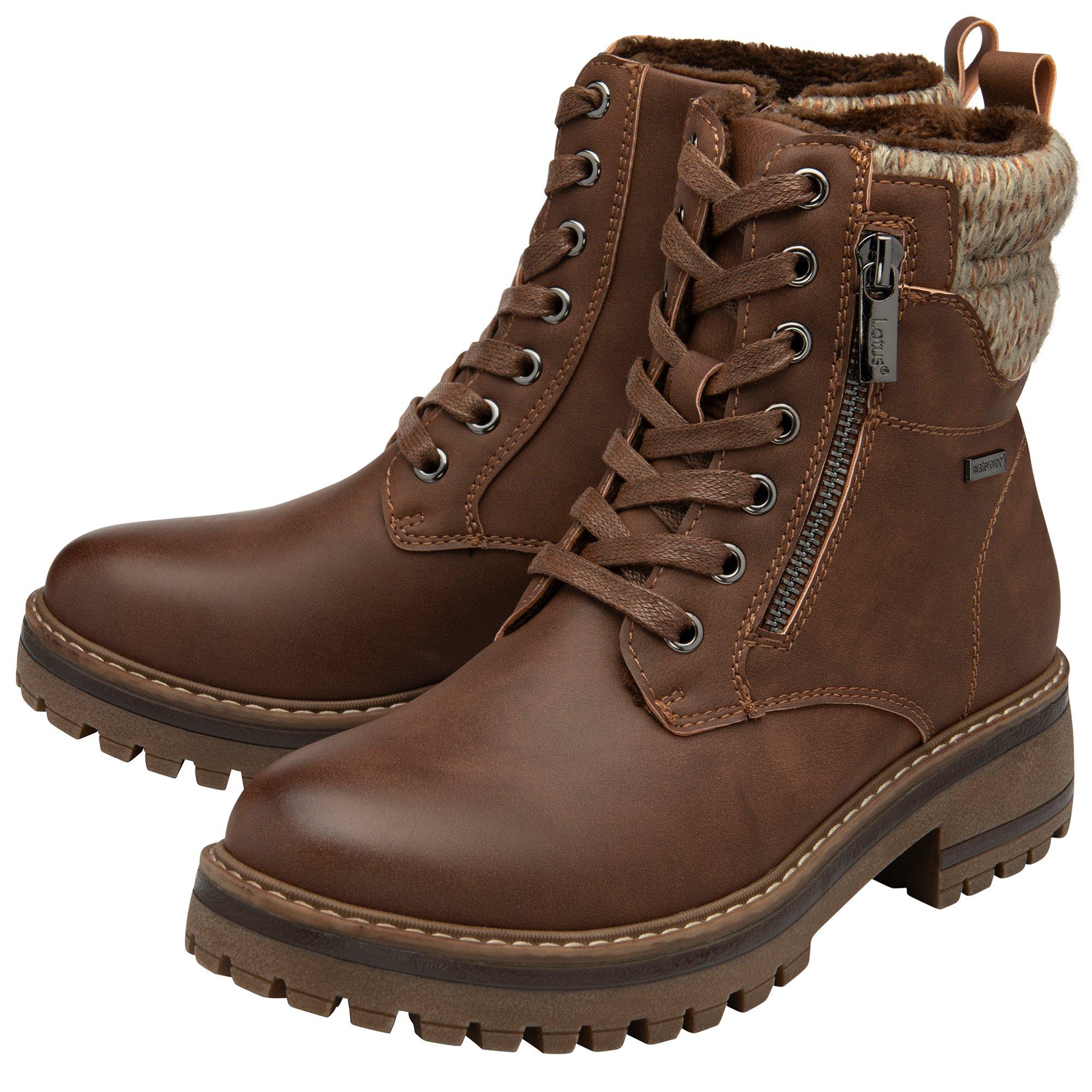 Brown - Lotus Shoes - Lotus Stefani Brown Zip-Up Ankle Boots - 2