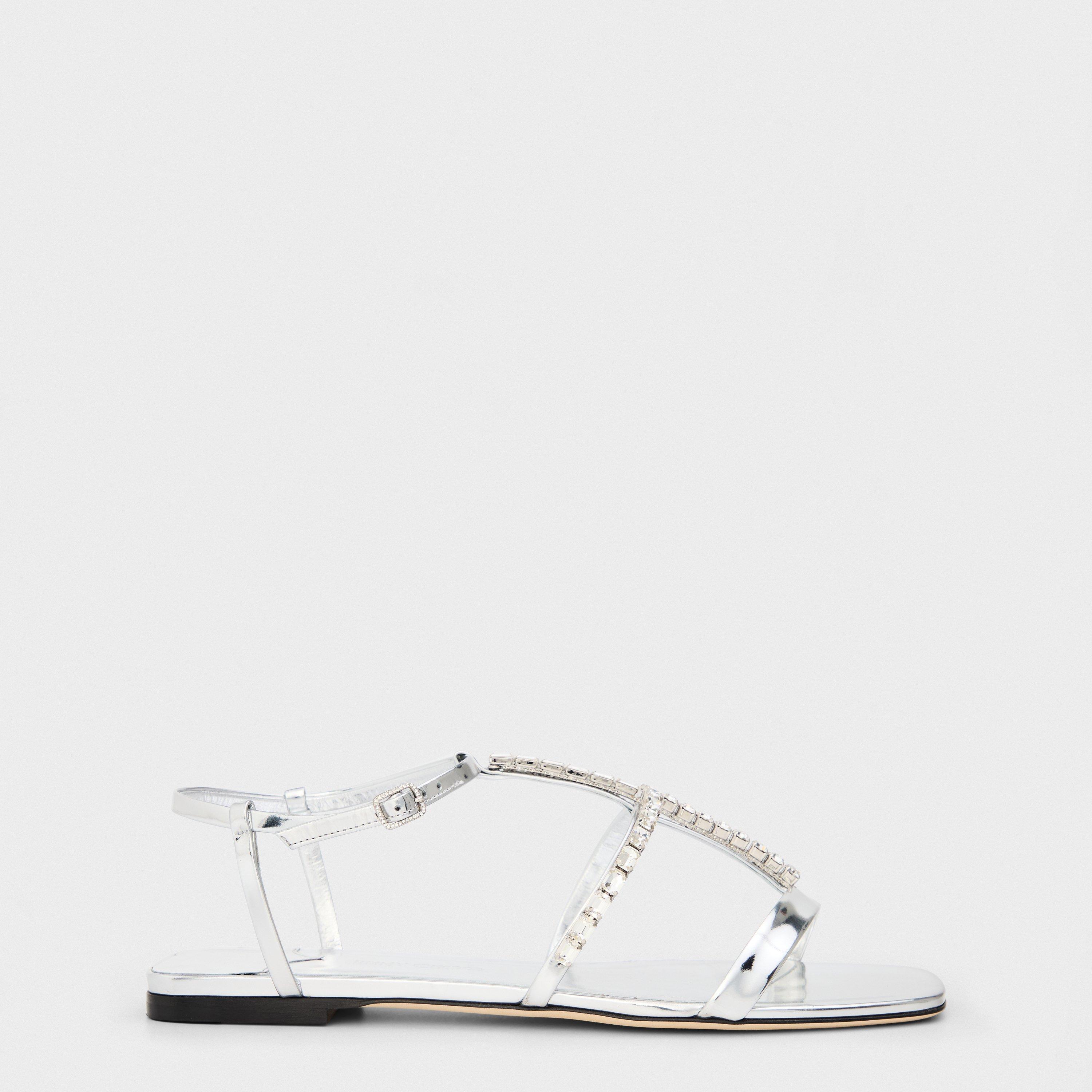 Silver/Crystal - Jimmy Choo - Women's Gwyn Flat Sandals - 1