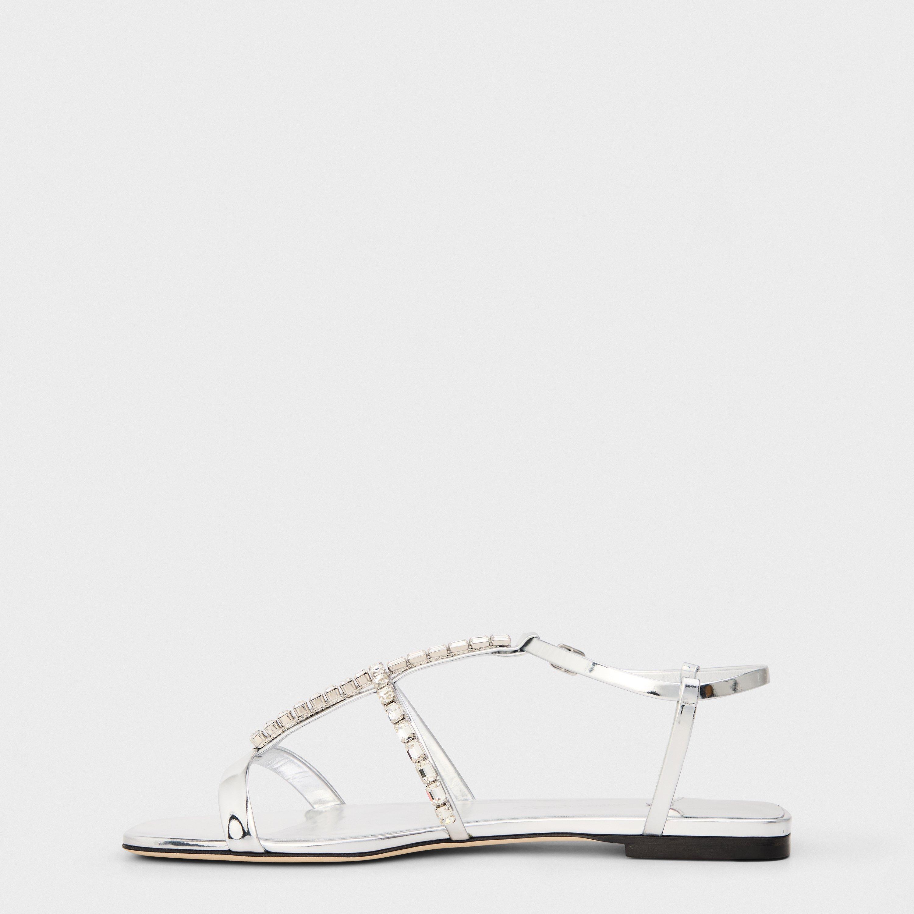 Silver/Crystal - Jimmy Choo - Women's Gwyn Flat Sandals - 2