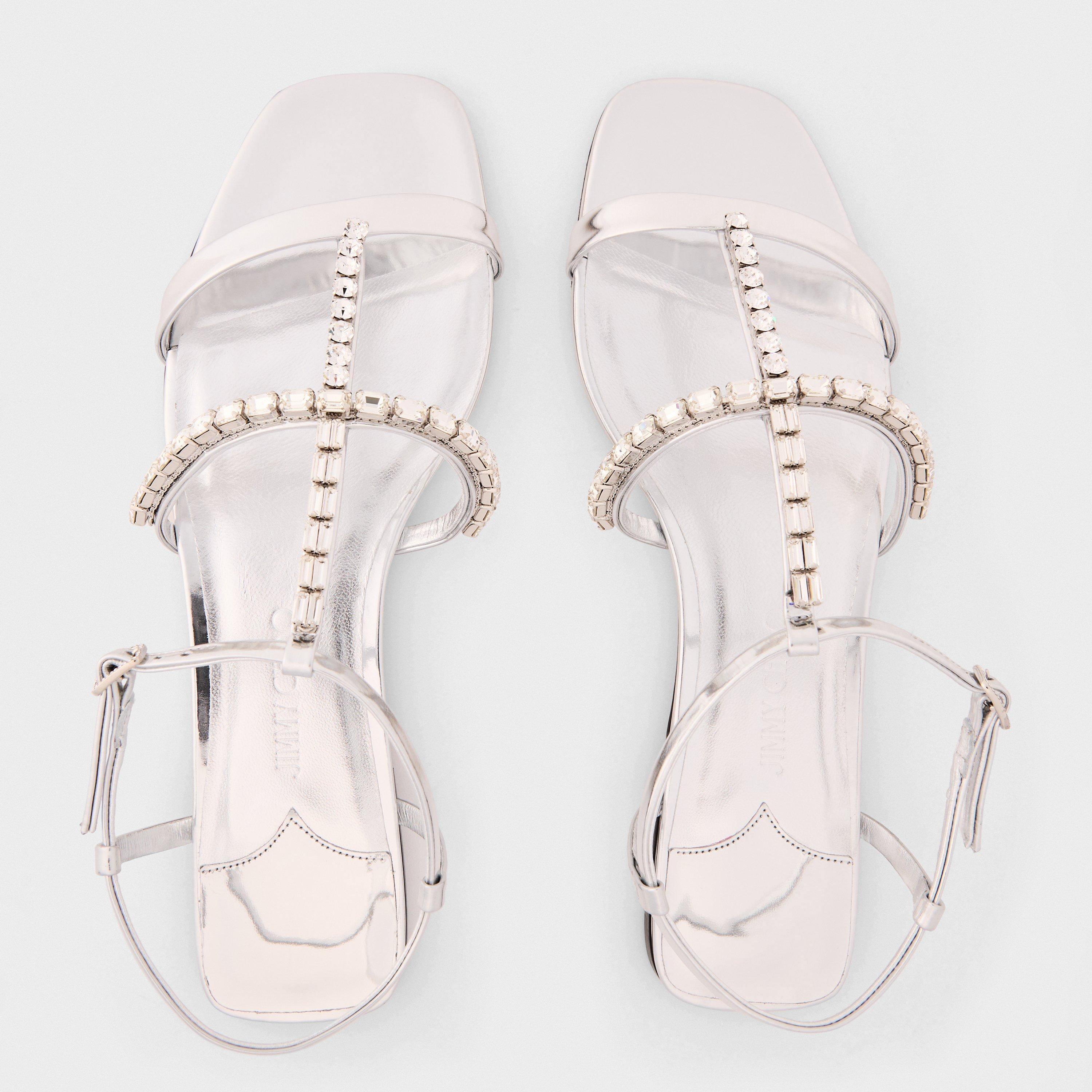 Silver/Crystal - Jimmy Choo - Women's Gwyn Flat Sandals - 5