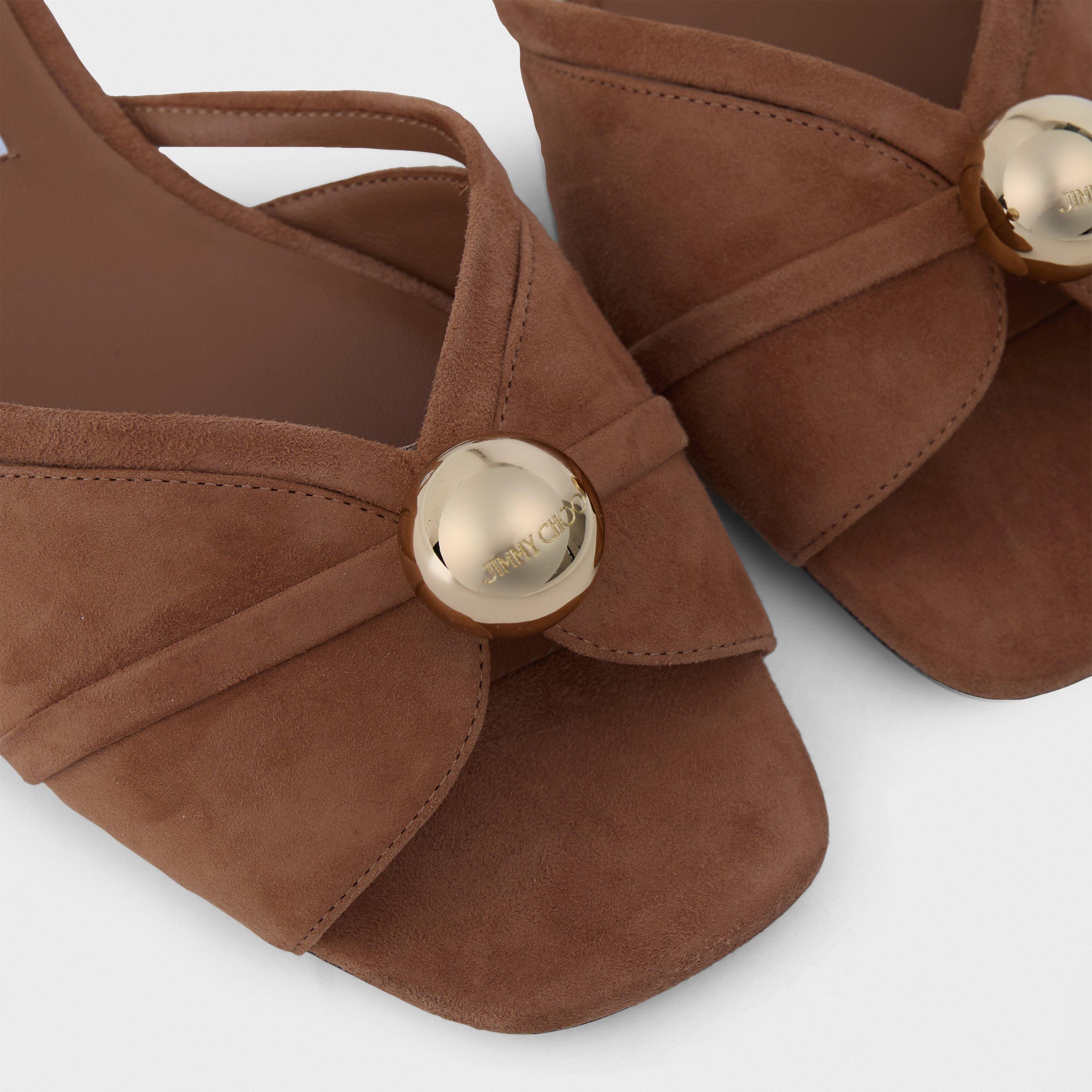 Toffee/Gold - Jimmy Choo - Women's Siva Mule Flat Sandals - 4