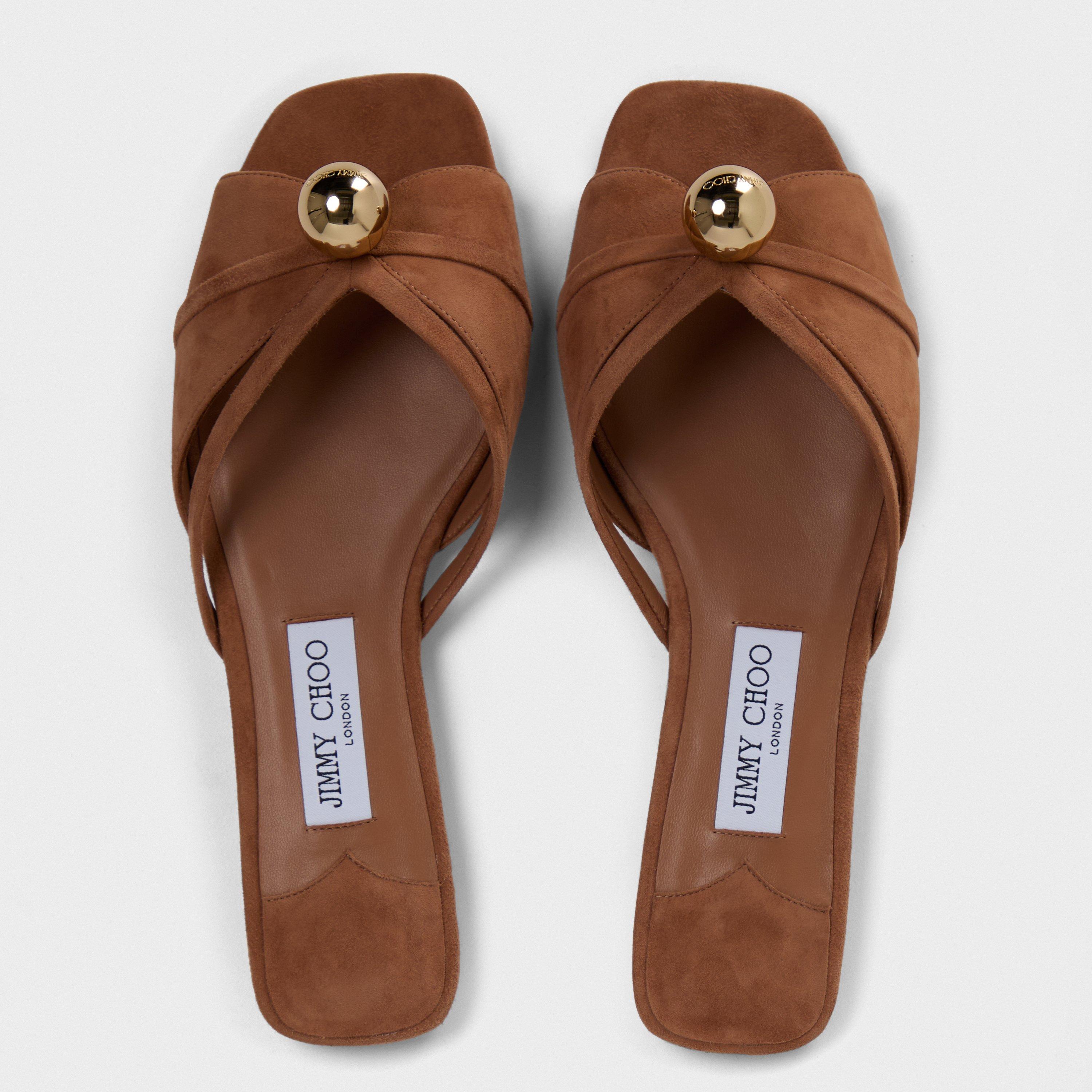 Toffee/Gold - Jimmy Choo - Women's Siva Mule Flat Sandals - 5