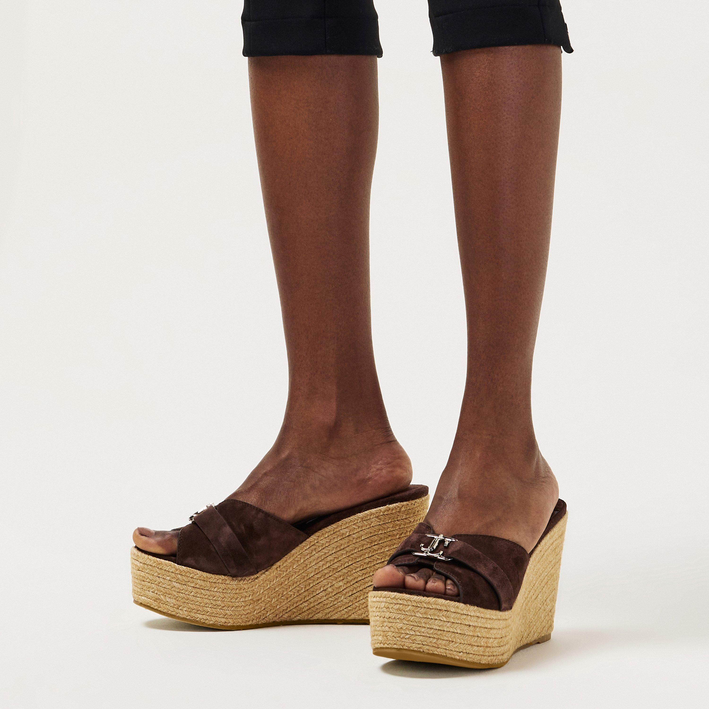 Choco Silver - Jimmy Choo - Women's Leda Wedge Heeled Sandals - 3