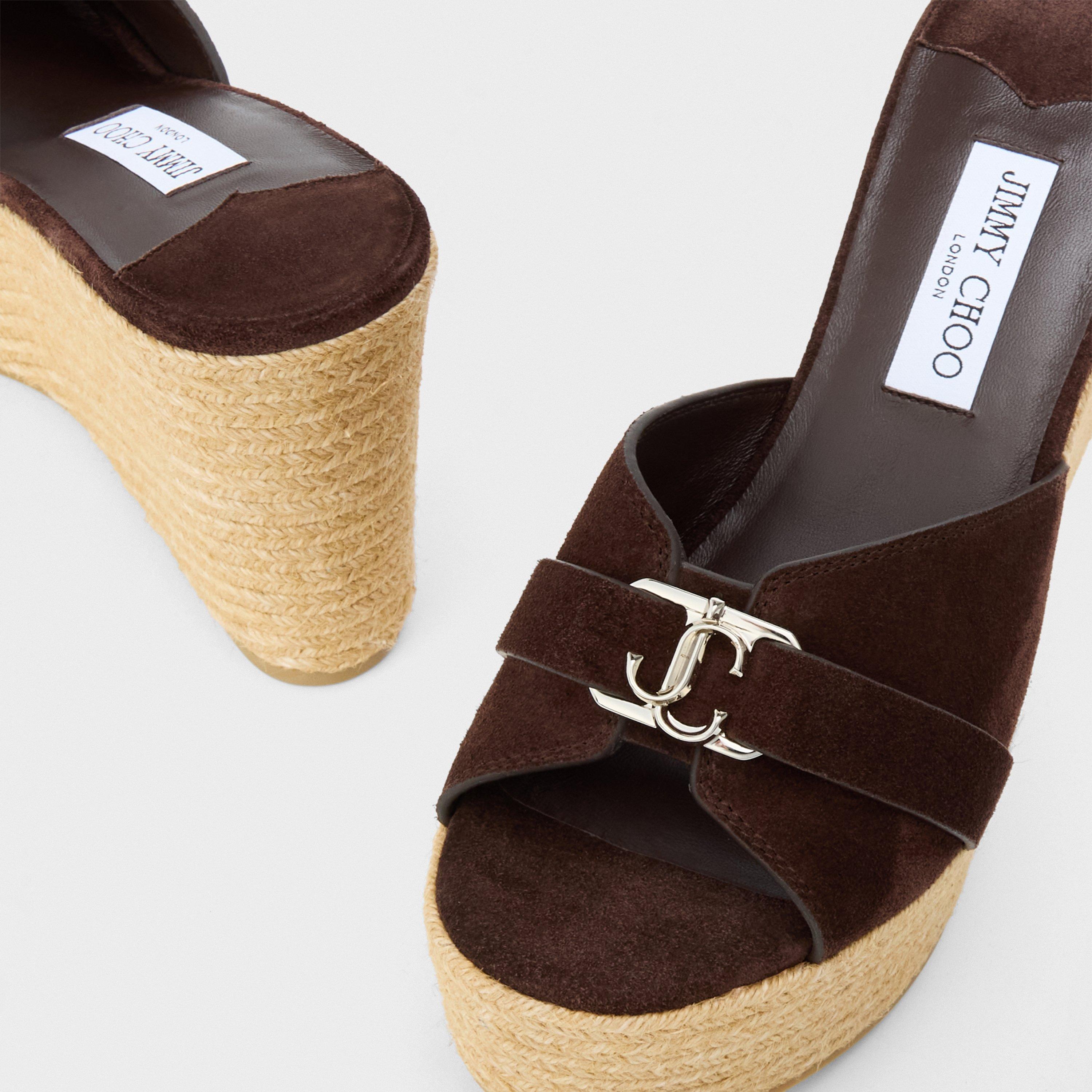 Choco Silver - Jimmy Choo - Women's Leda Wedge Heeled Sandals - 4