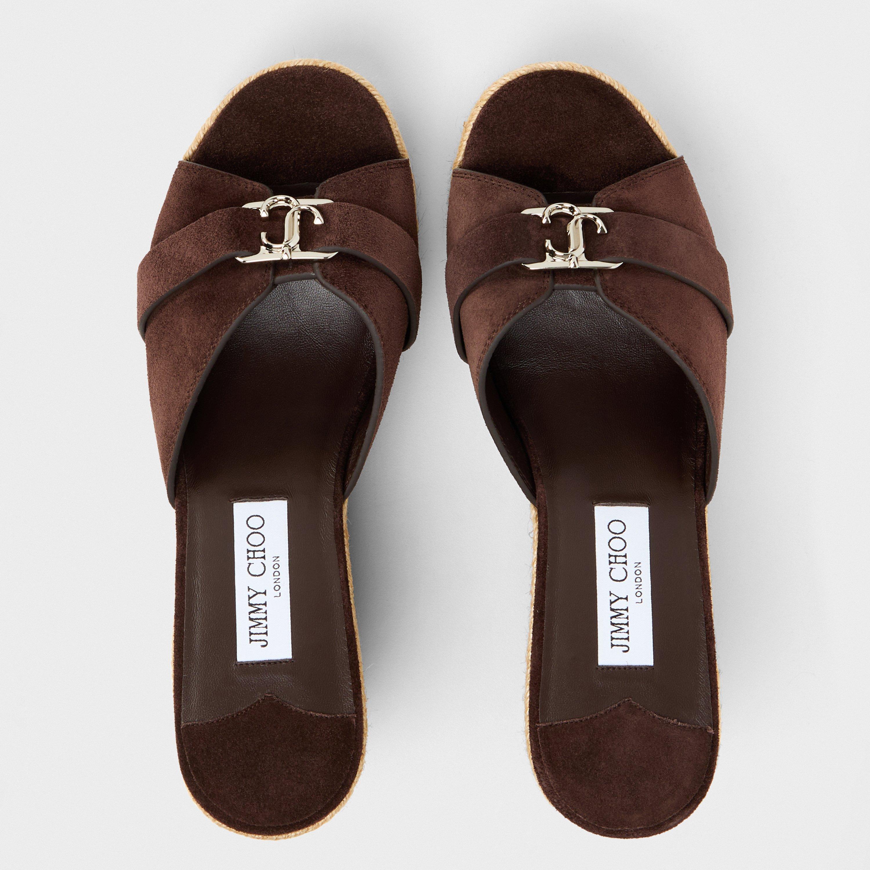 Choco Silver - Jimmy Choo - Women's Leda Wedge Heeled Sandals - 5