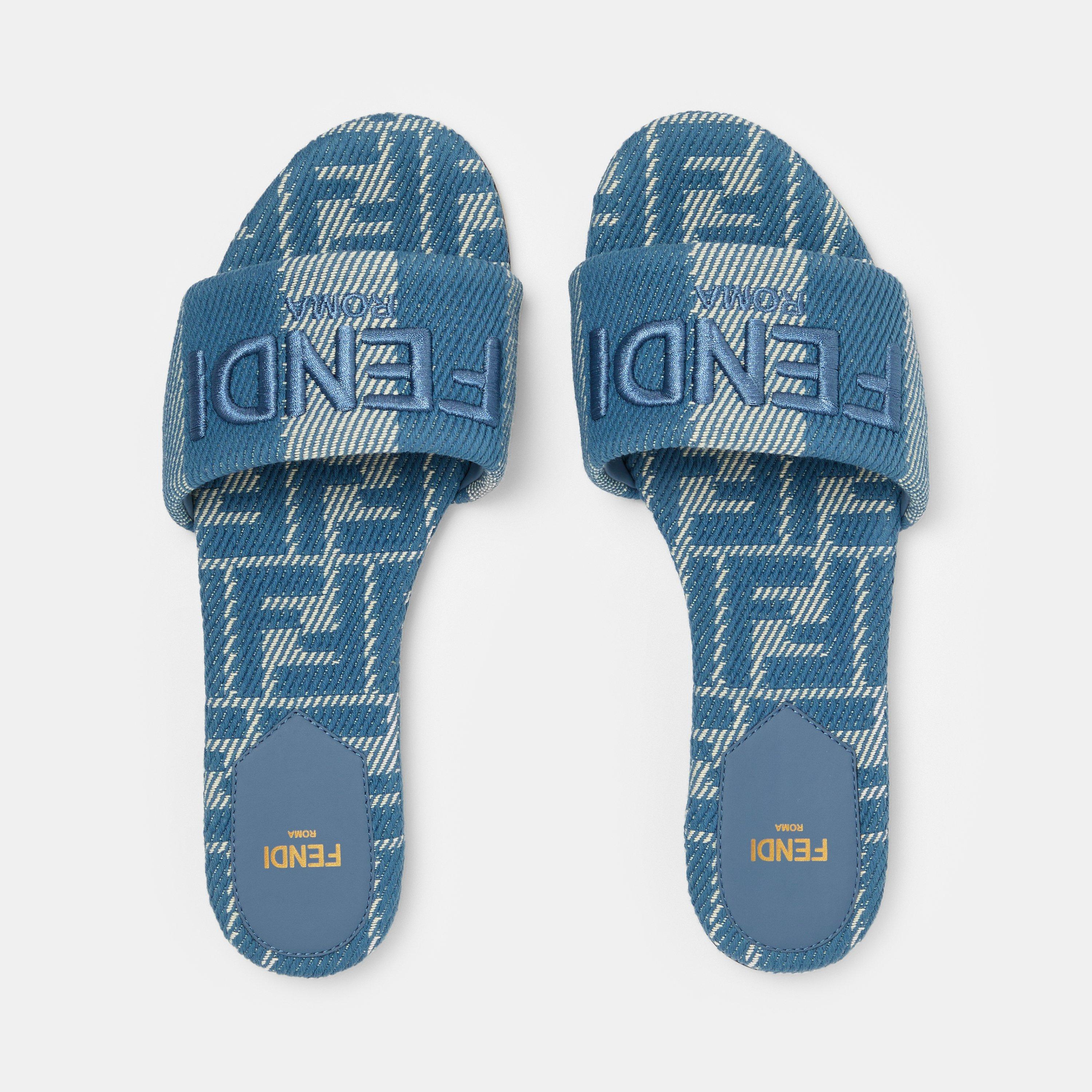 Bianco Blu - Fendi - Denim Jacquard Slides - 5