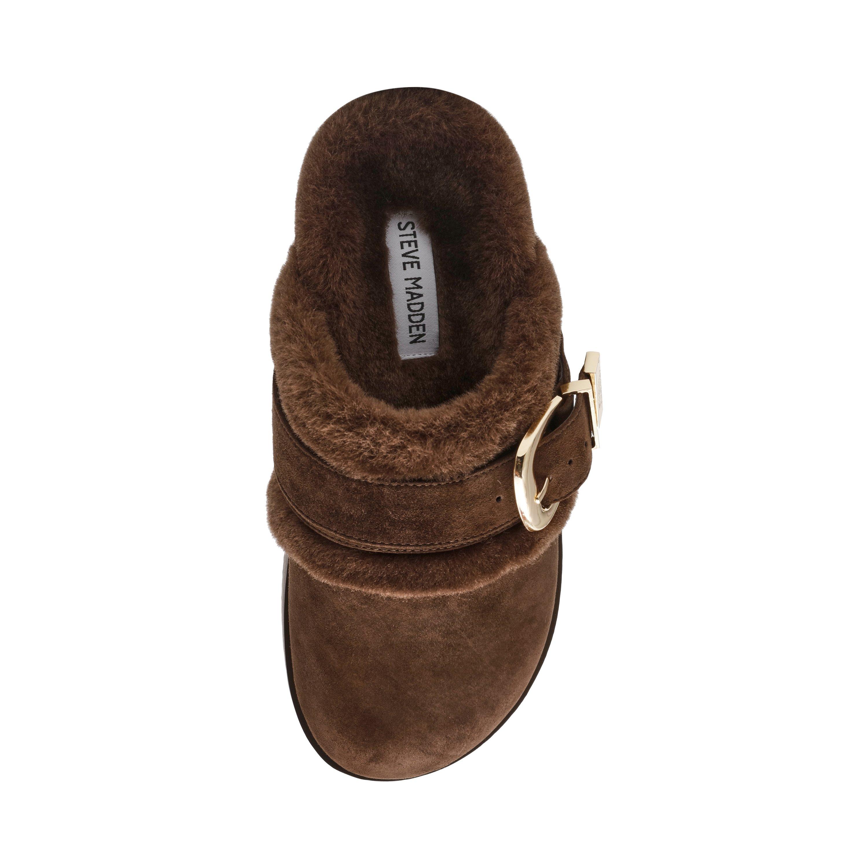 Brown Suede - Steve Madden - Women's Cosy up Flat Mule - 6