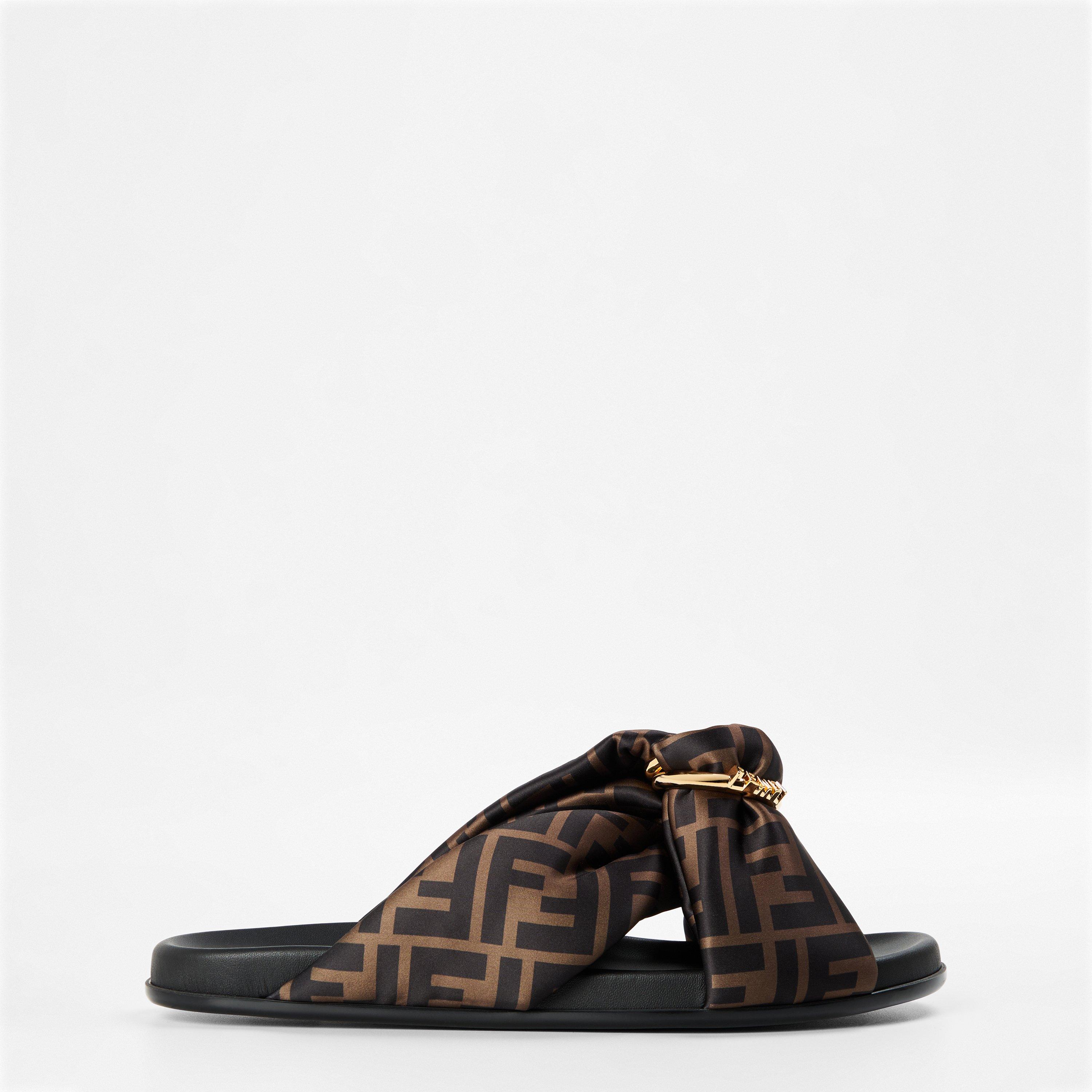 Fendi Brown FF satin slides - Tobacco/Nero - Size 4 (37)