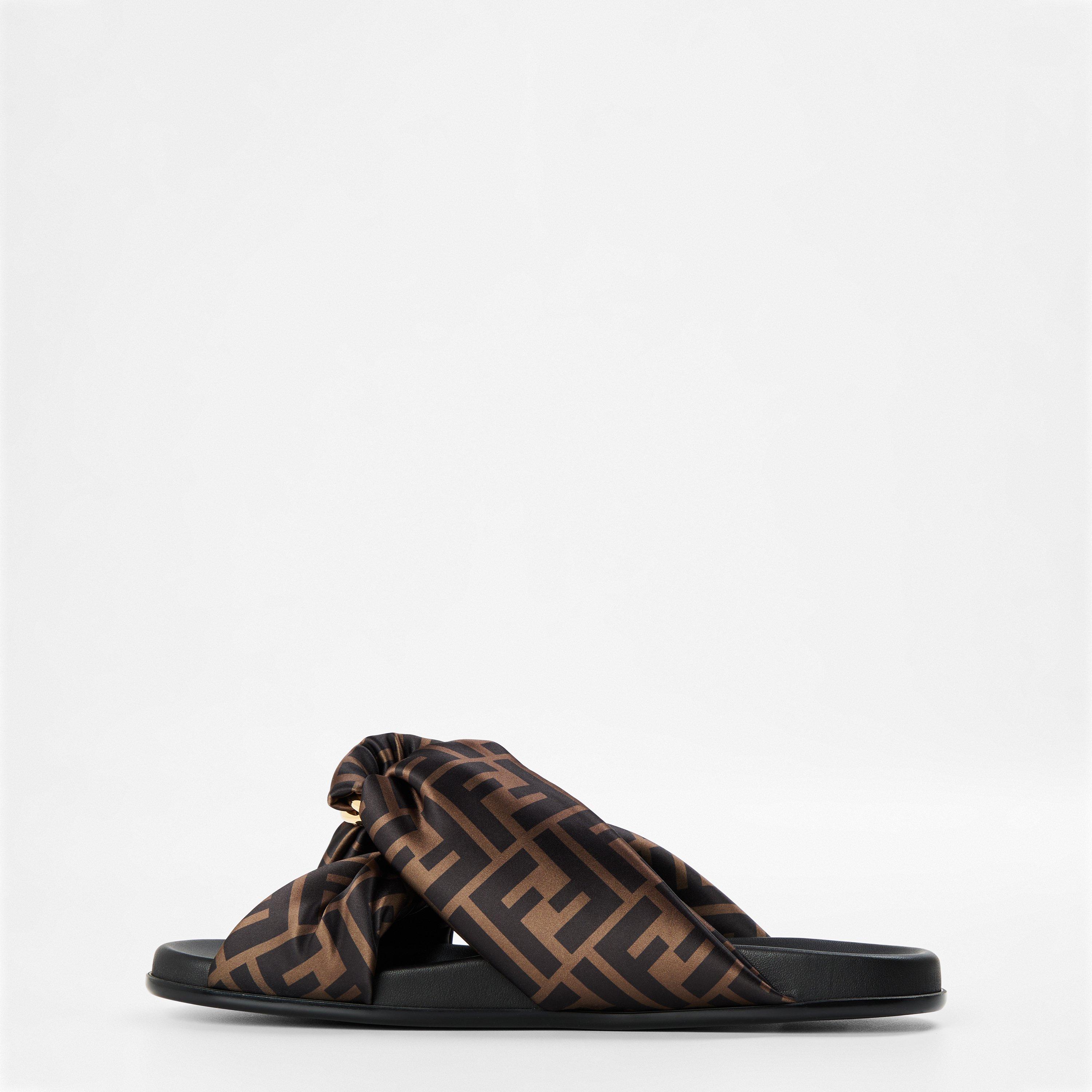 Tobacco/Nero - Fendi - Brown FF satin slides - 2