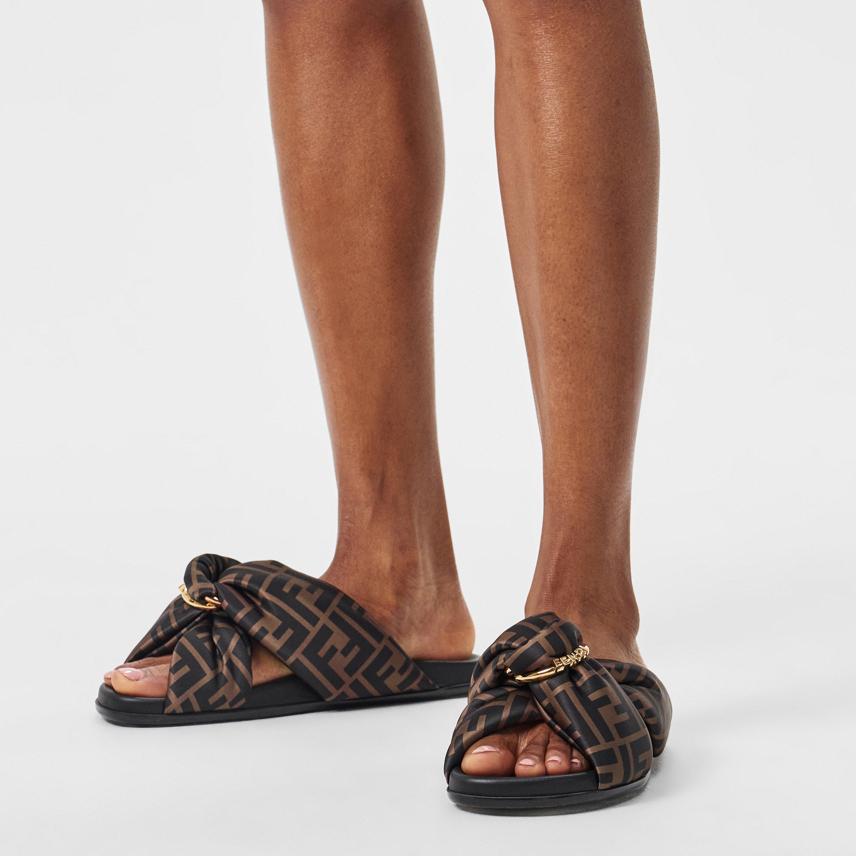 Tobacco/Nero - Fendi - Brown FF satin slides - 3