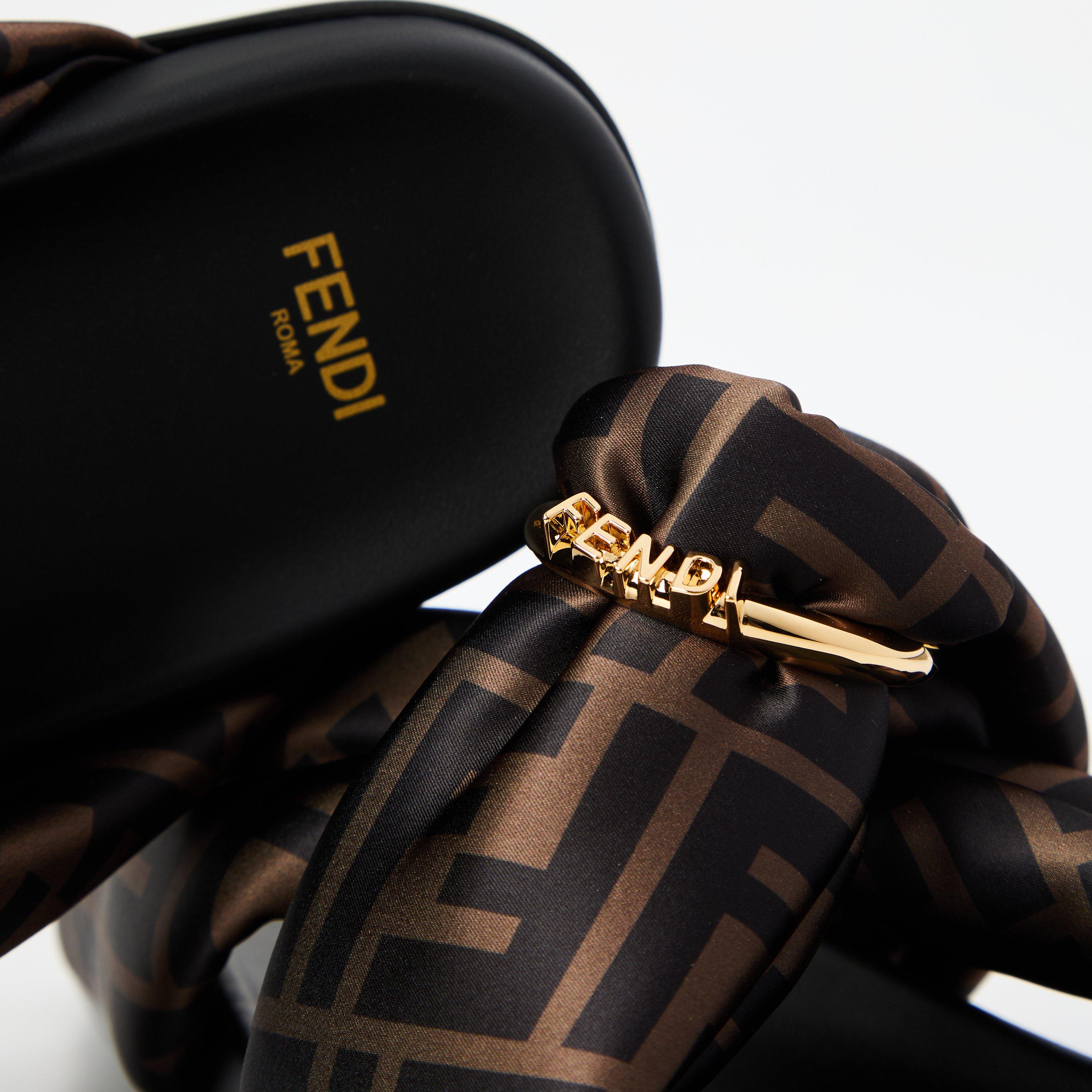 Tobacco/Nero - Fendi - Brown FF satin slides - 4