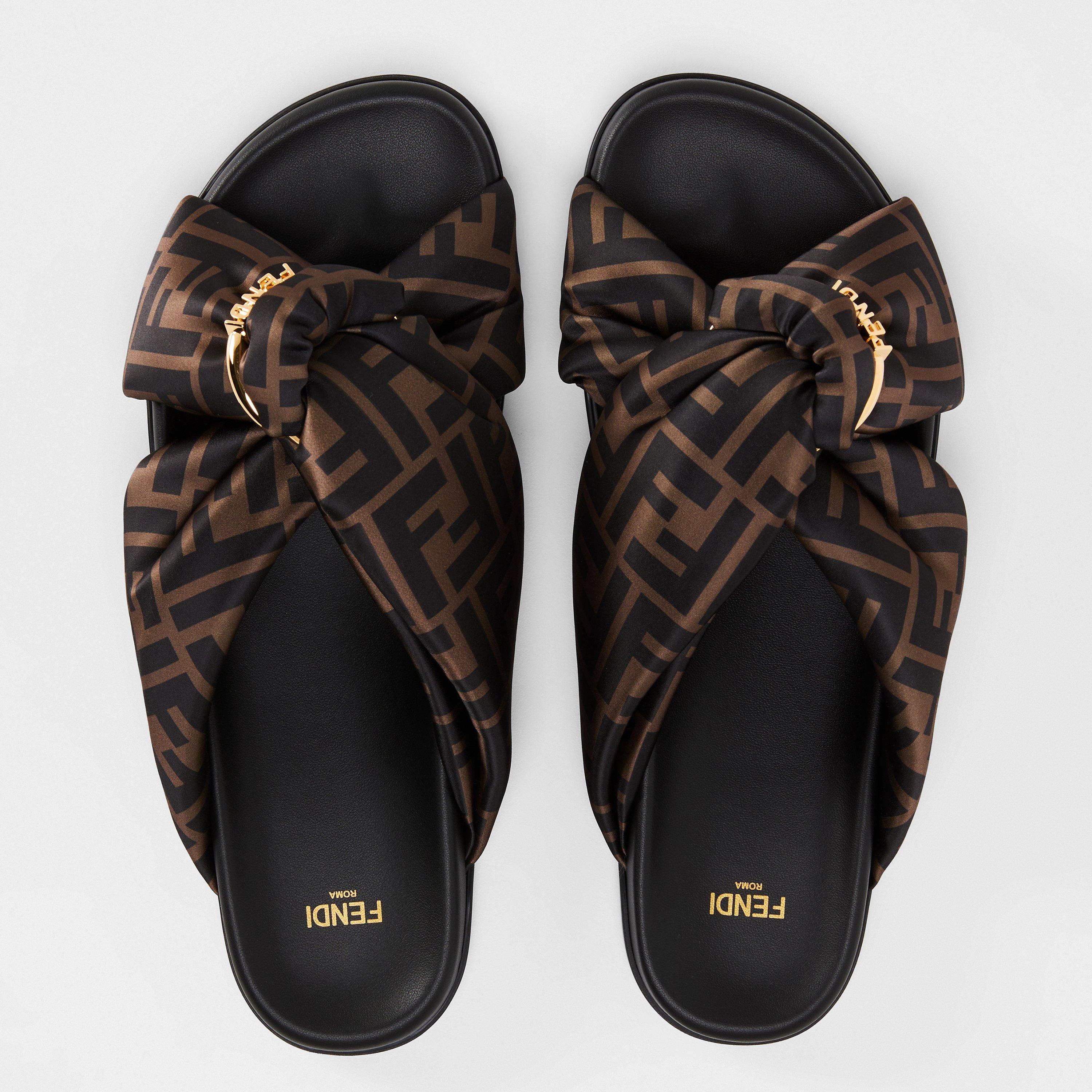 Tobacco/Nero - Fendi - Brown FF satin slides - 5