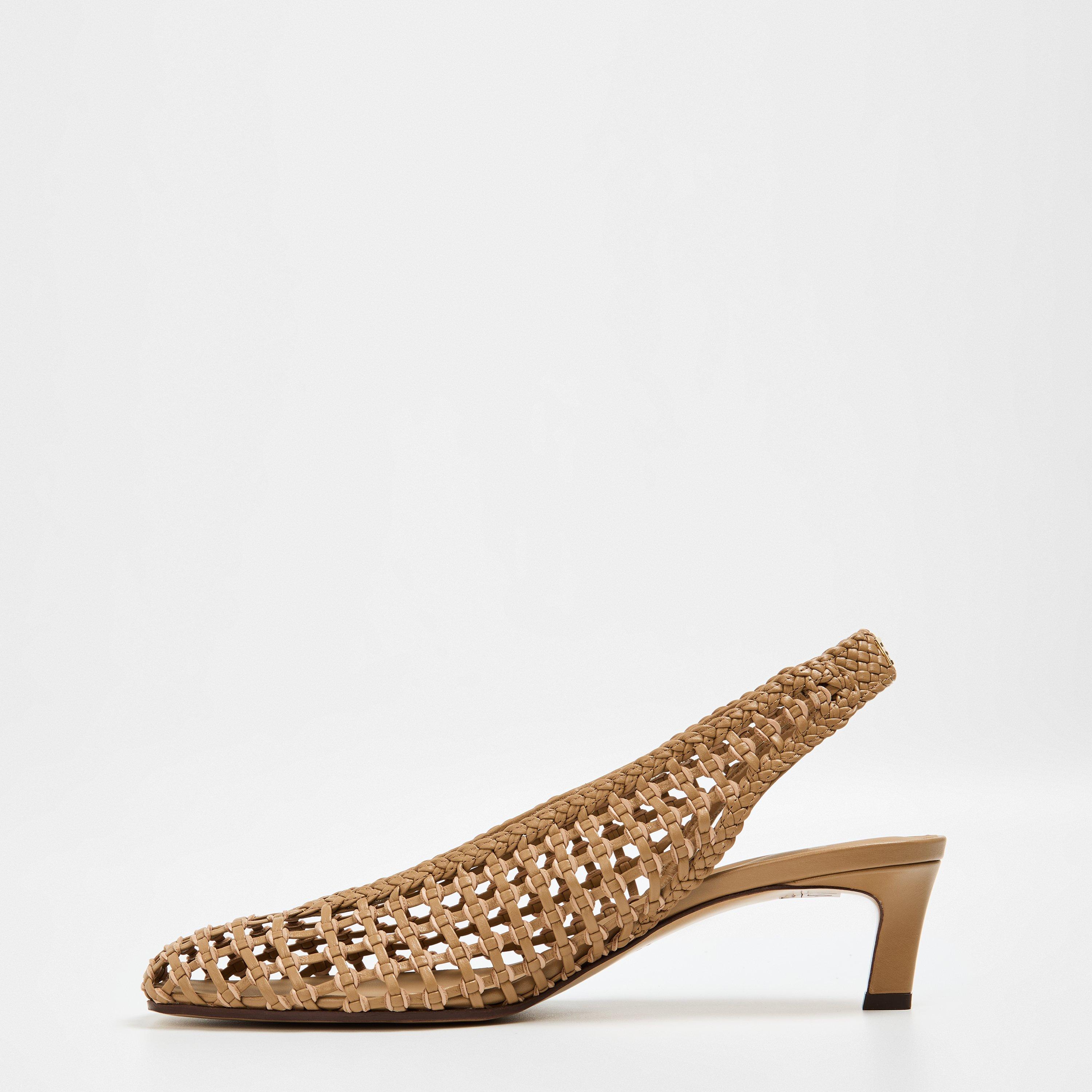 Camello/Pink - Fendi - 46mm Square Toe Woven Slingback Heels - 2